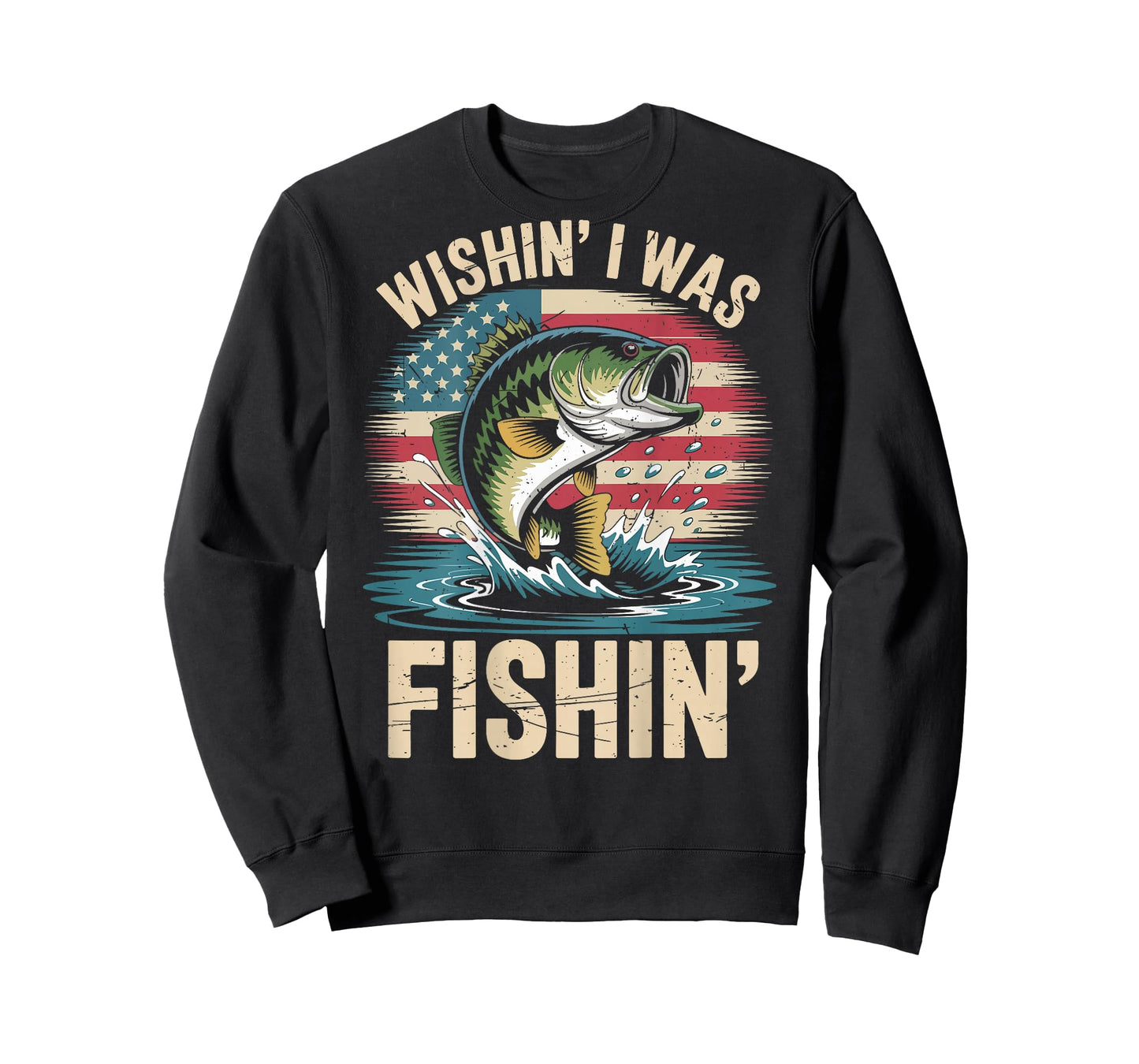 Boys Wishing was Fishing Largemouth Bass Fish American Flag T-Shirt