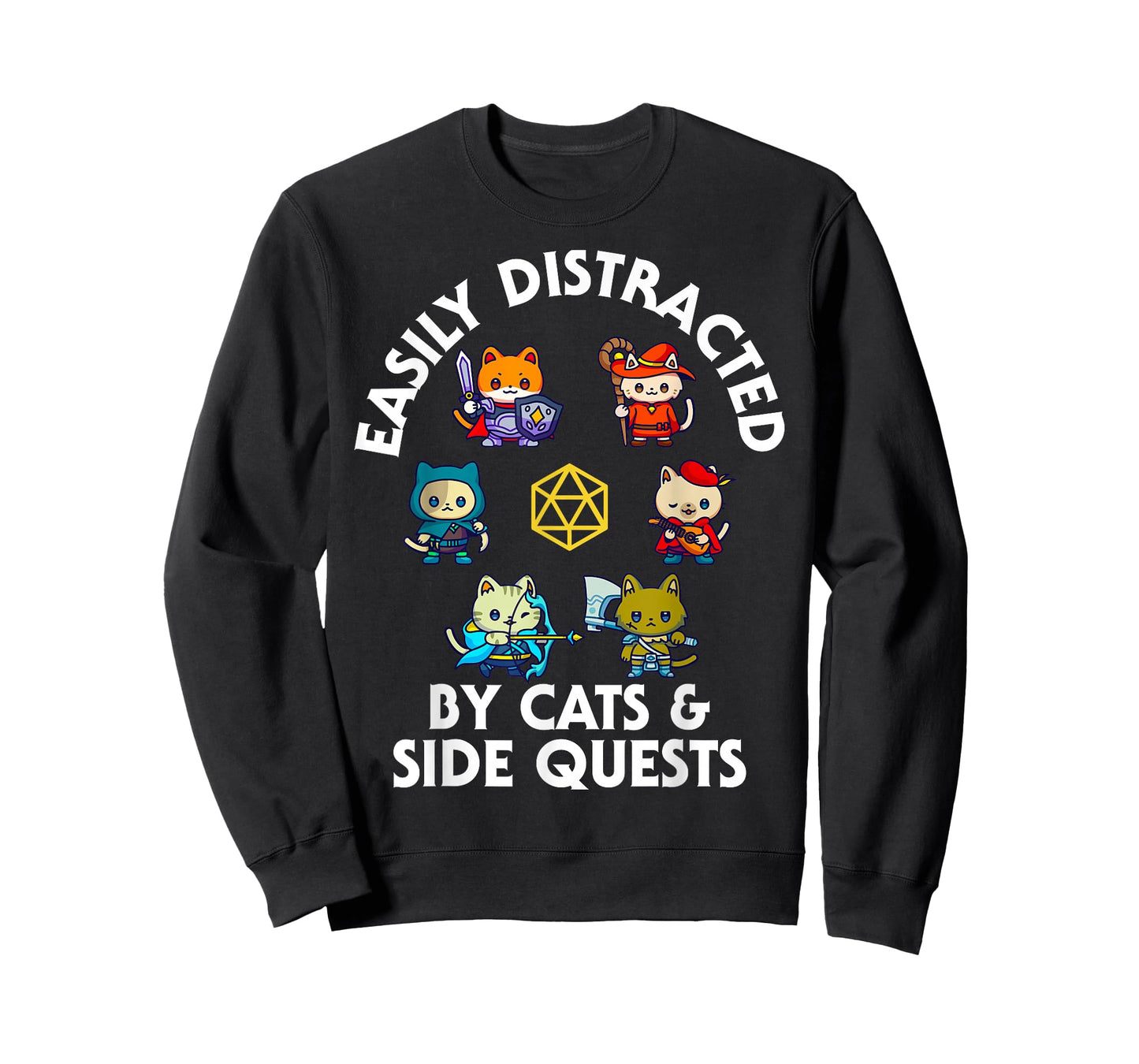 RPG Gamer Cats Side Quest Funny Nerd ADHD Cat Men Women Kids T-Shirt