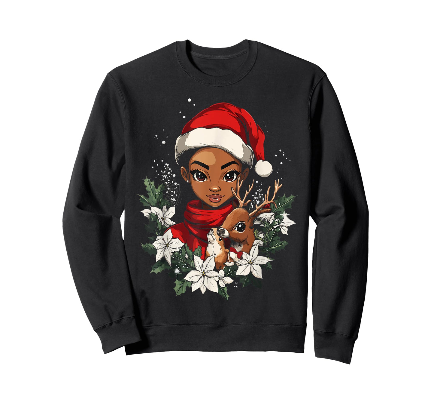 Christmas Black African American Deer Women Kids Girl Xmas T-Shirt