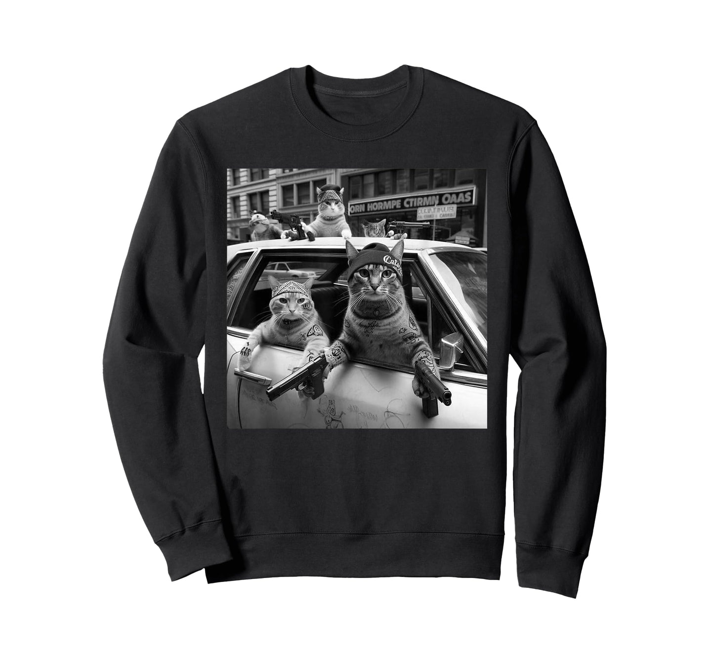 Funny Gangster Cats Street Design T-Shirt