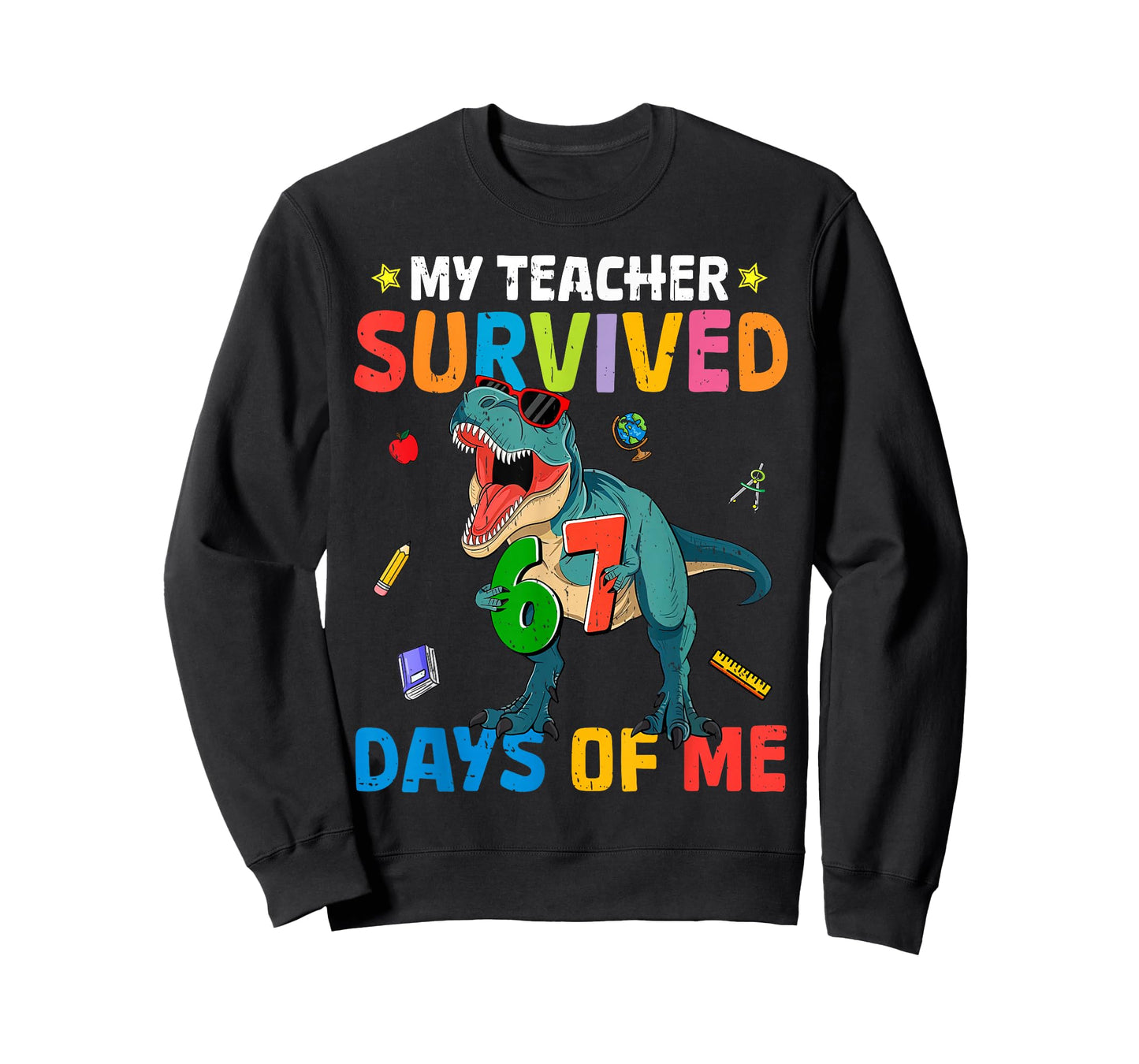 67th Day of School My Teacher Survived 67 Days Boys Dinosaur T-Shirt
