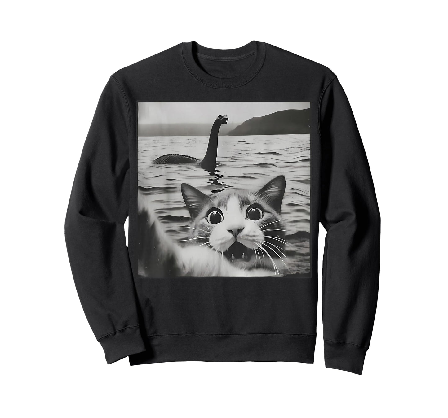 Cat Selfie With Loch Ness Monster Funny Cats Men Women Kids T-Shirt