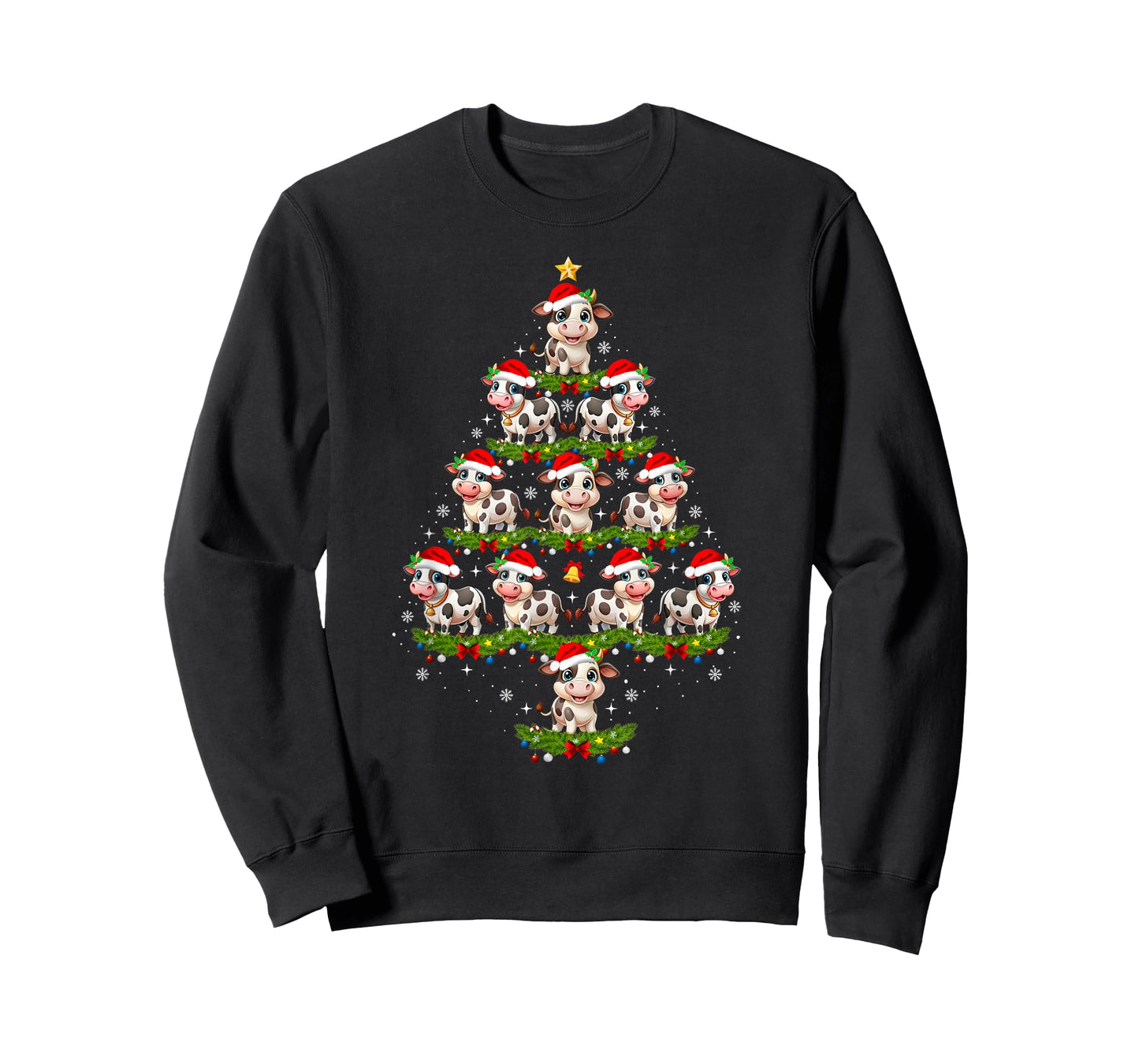 Cow Christmas Tree Lights Funny Xmas Family Men Women T-Shirt