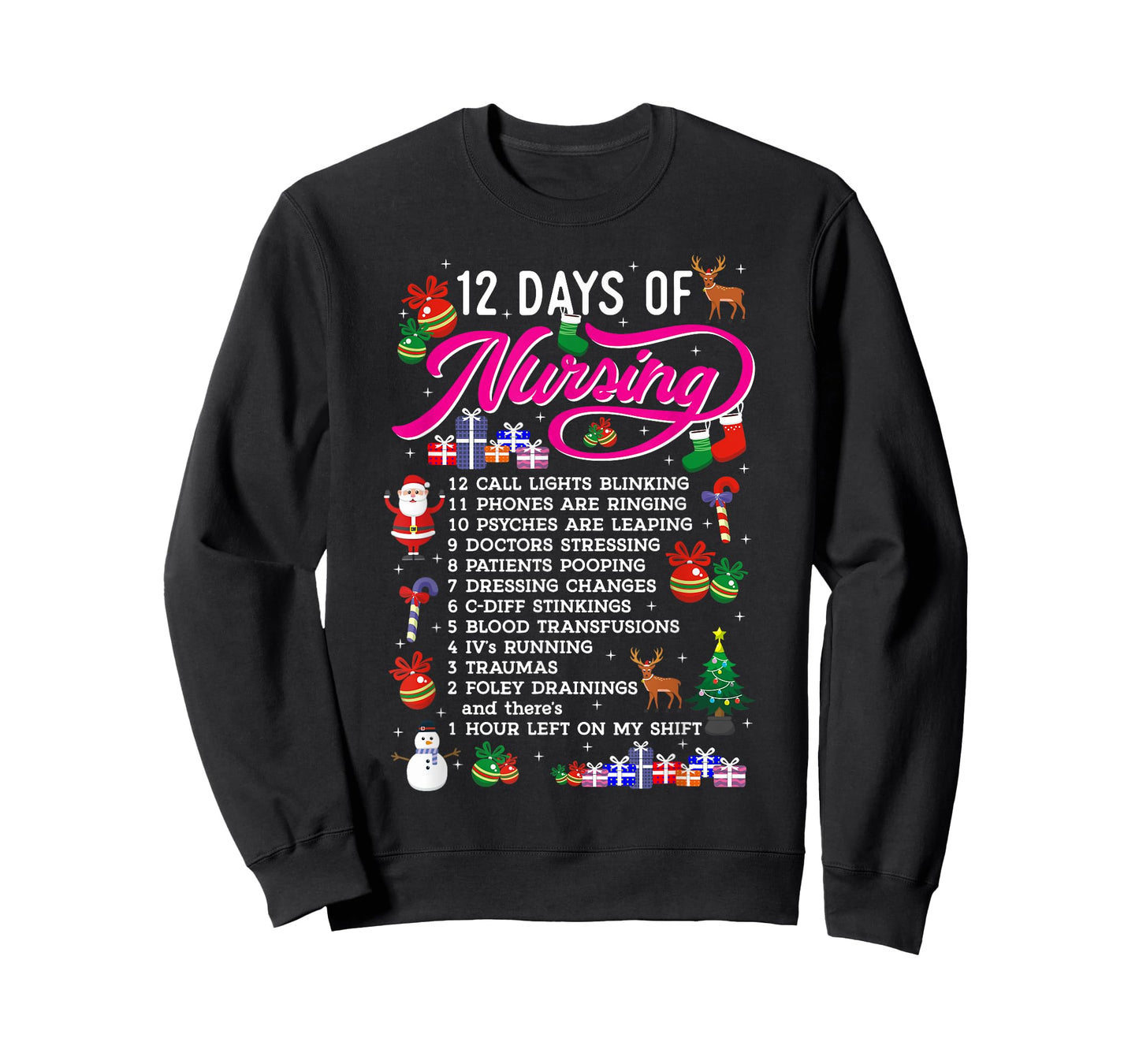 12 Days Of Nursing Merry Christmas Shirts For Women Xmas T-Shirt