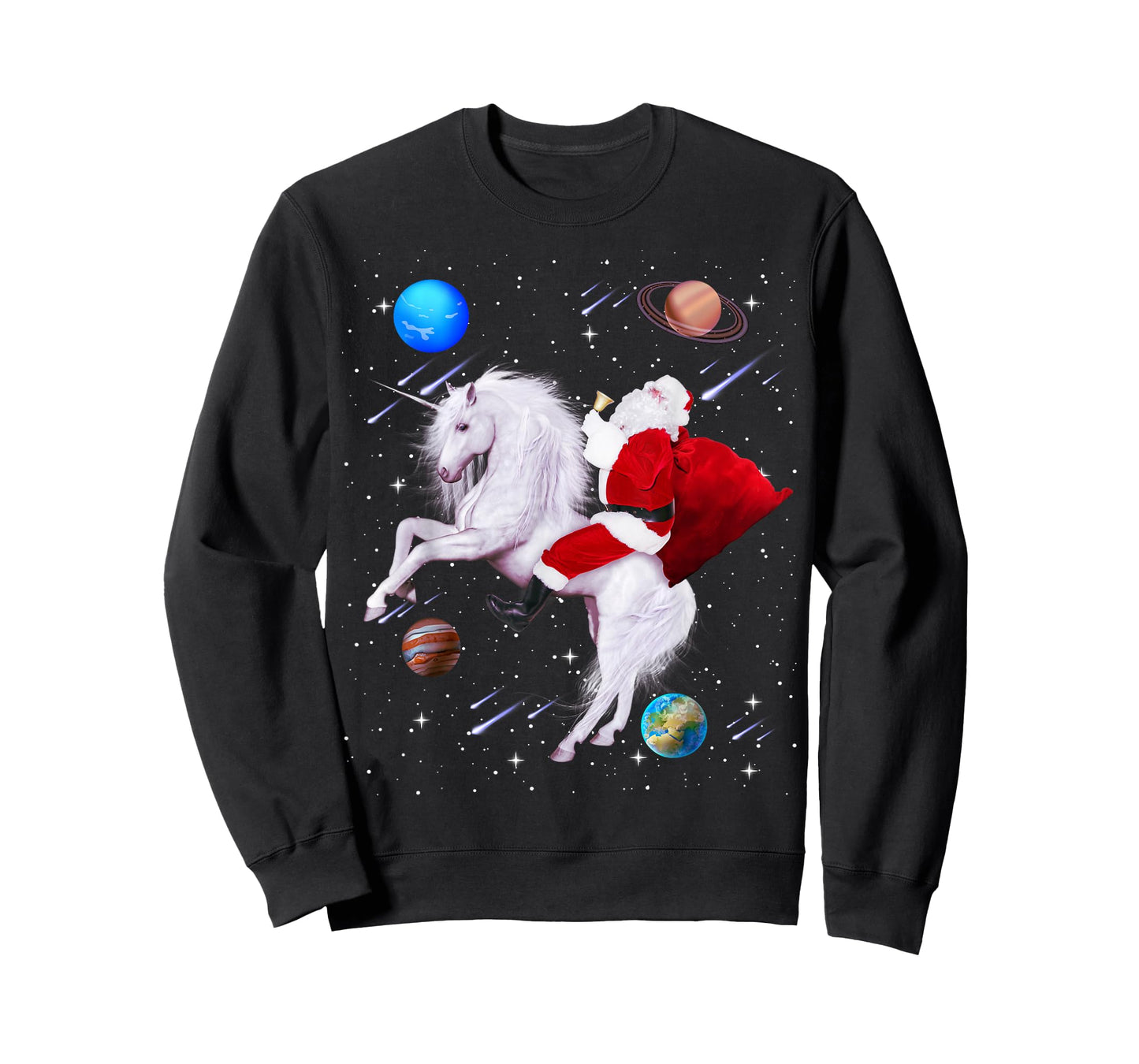 Christmas Santa Riding Unicorn in Space Funny Xmas T-Shirt