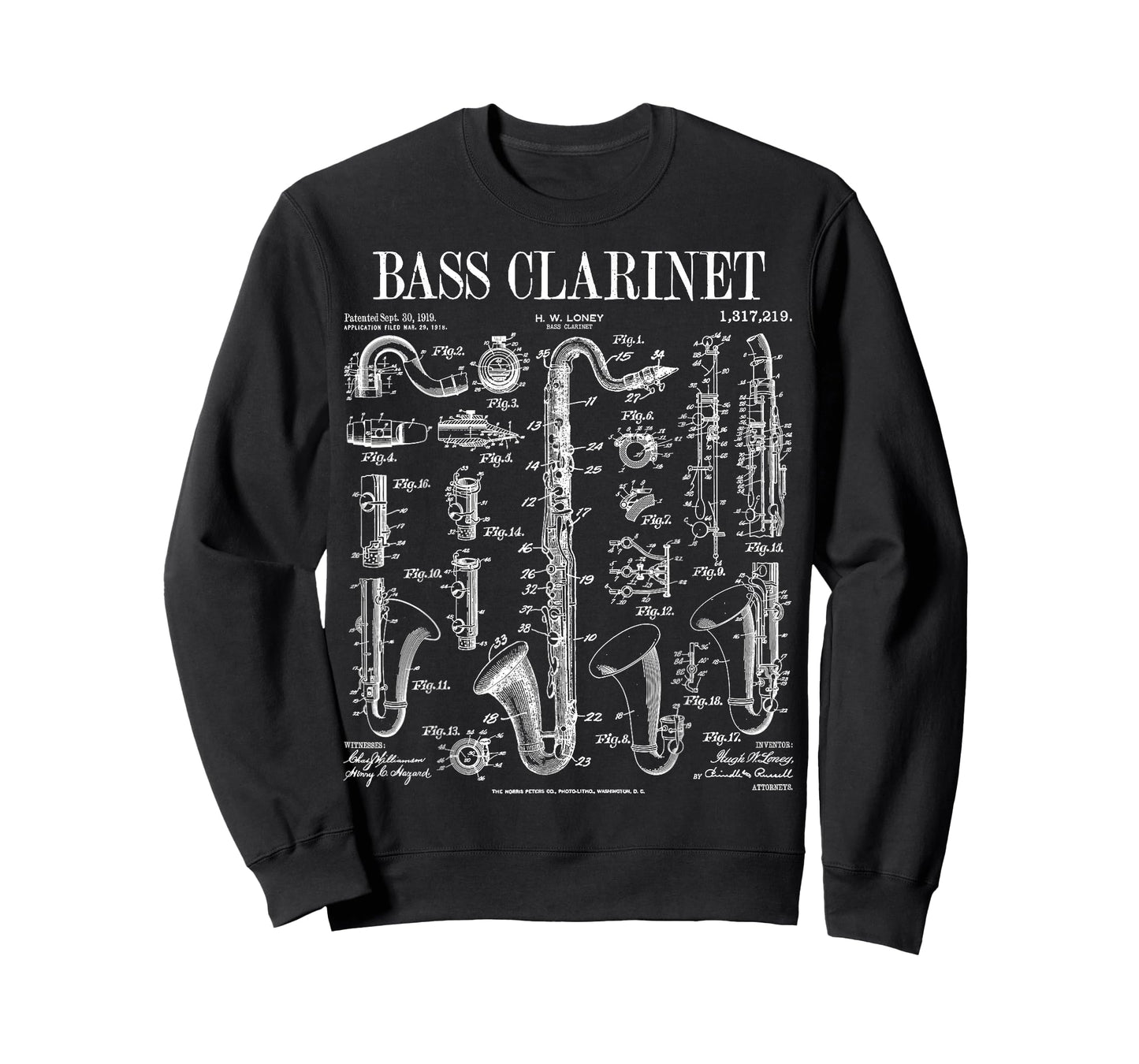 Bass Clarinet Player Clarinetist Vintage Patent Musician T-Shirt