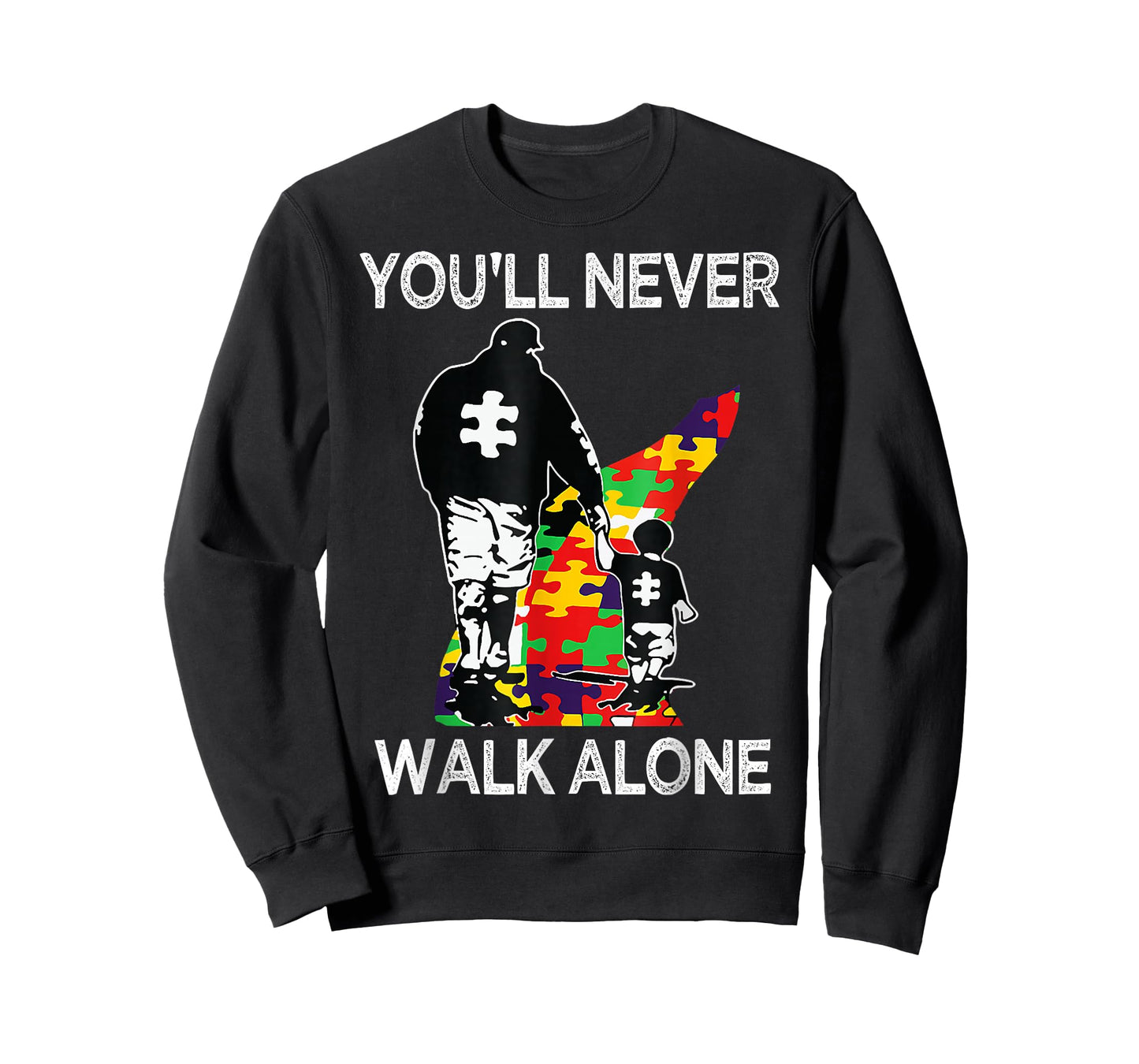 Autism Dad Support Alone Puzzle You'll Never Walk T-Shirt