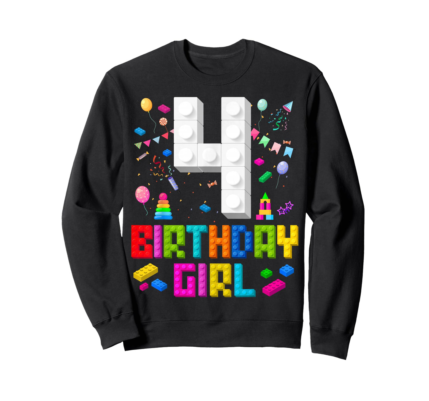 4th Birthday Girl Master Builder 4 Years Old Building Block T-Shirt