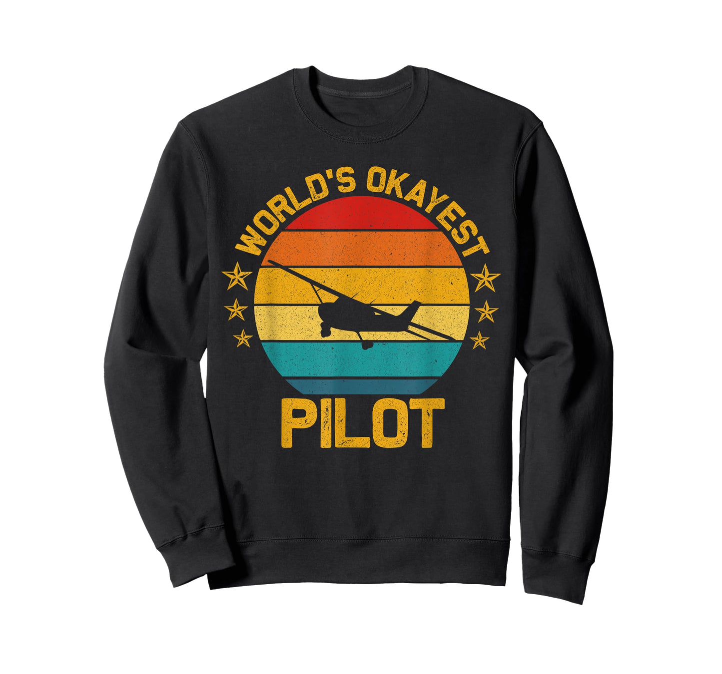 Aviation Airline Airplane Pilot Ideas Vintage Flying Airplane World's Okayest Pilot Unisex-Adults Black Cotton 60% Polyester 40% Classic Fit Crew Collar Short Sleeve T-Shirt Small