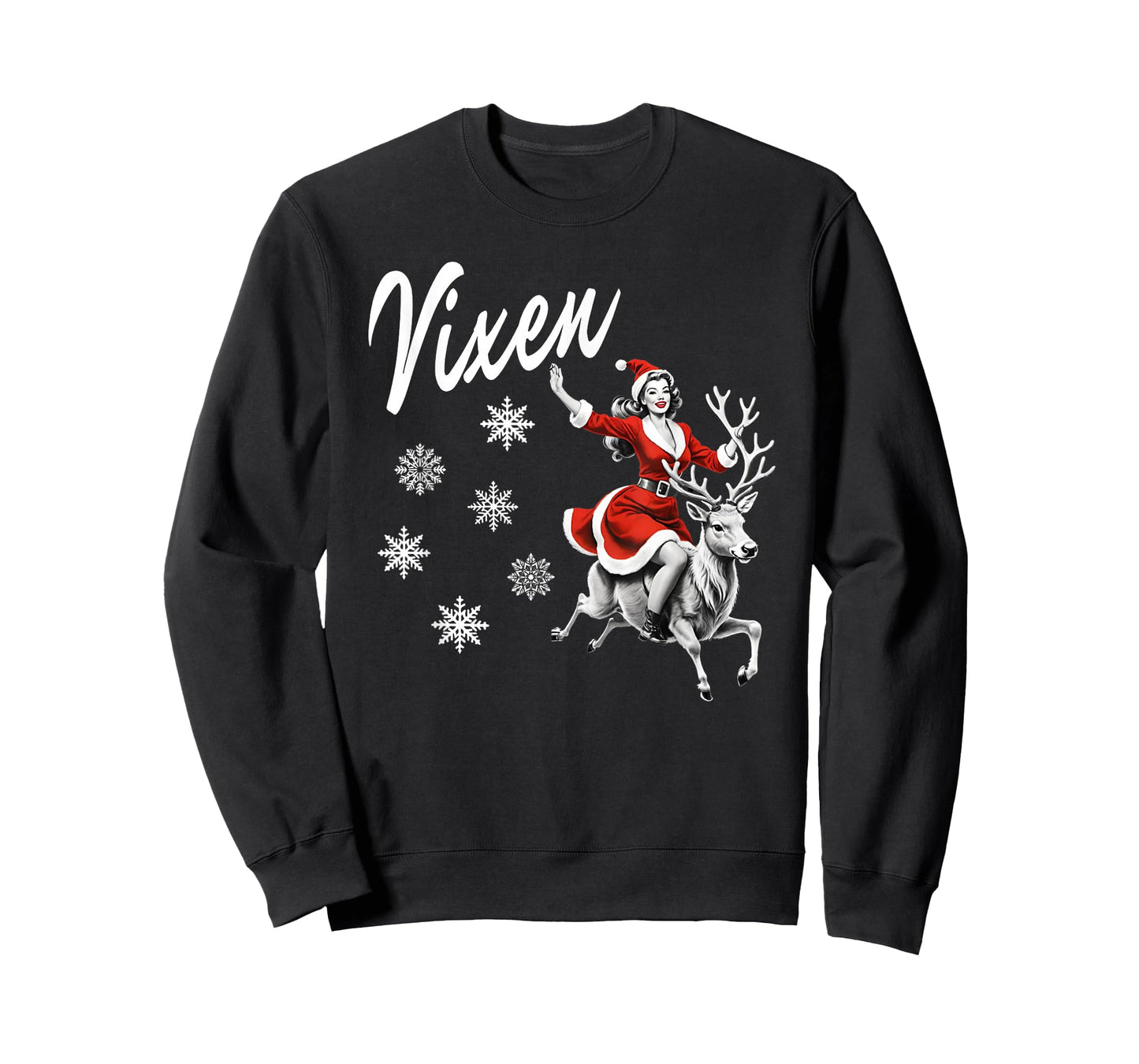 Vixen Reindeer Retro Sexy Pin Up Girl Funny Christmas Party T-Shirt