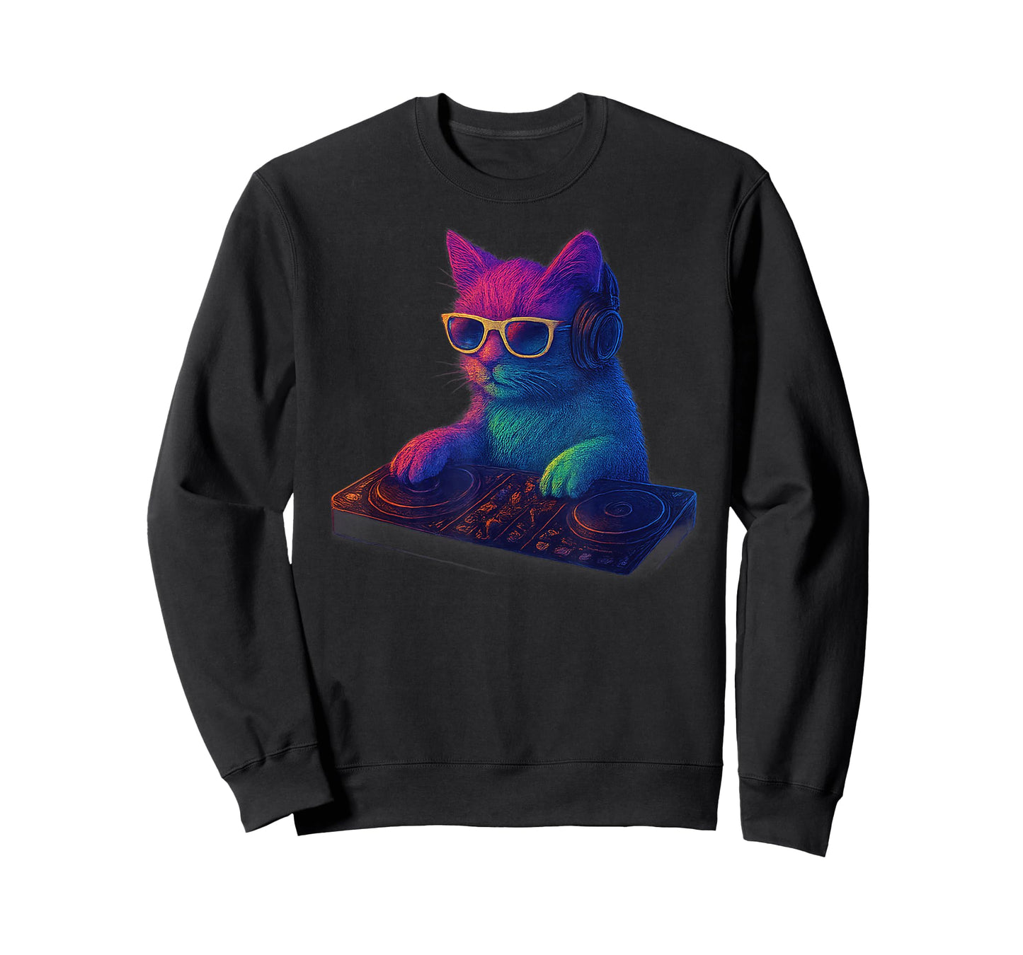 Funny Rave Cat Spinning Records Meme Men Women Kids T-Shirt