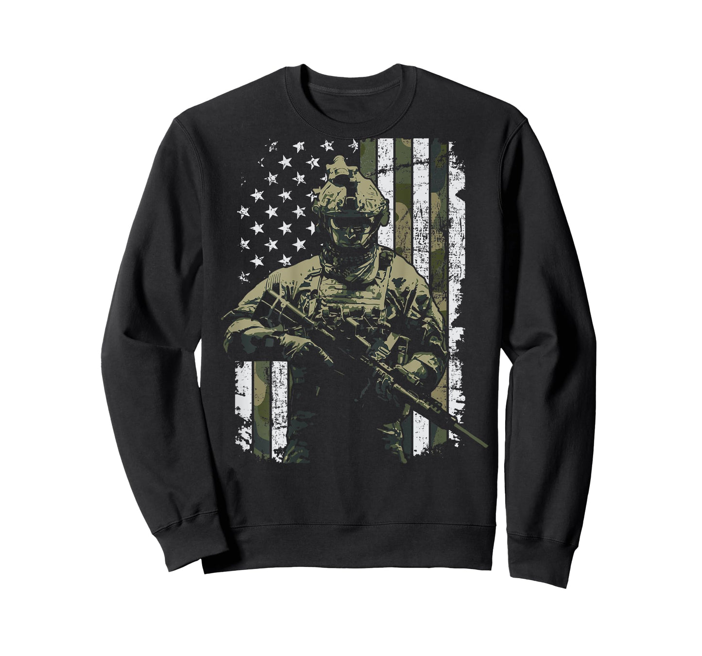 Military Soldier Combat Veteran Camouflage USA Flag -ON BACK T-Shirt