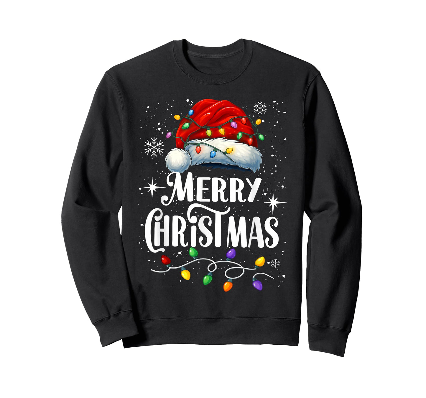 Merry Christmas Lights Santa Hat Xmas Family Matching Pajama T-Shirt