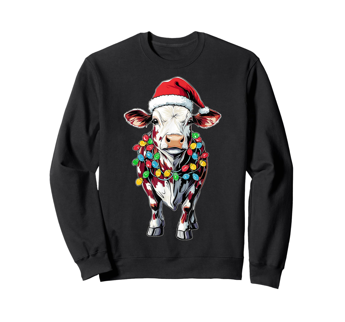 Hereford Cattle Farmer Christmas Hat Xmas T-Shirt - Unisex-Adults/Kids - Black - Short Sleeve - T-Shirt - Graphic - Cartoon - People - Christmas/Farming Enthusiasts, Young Adults, Children