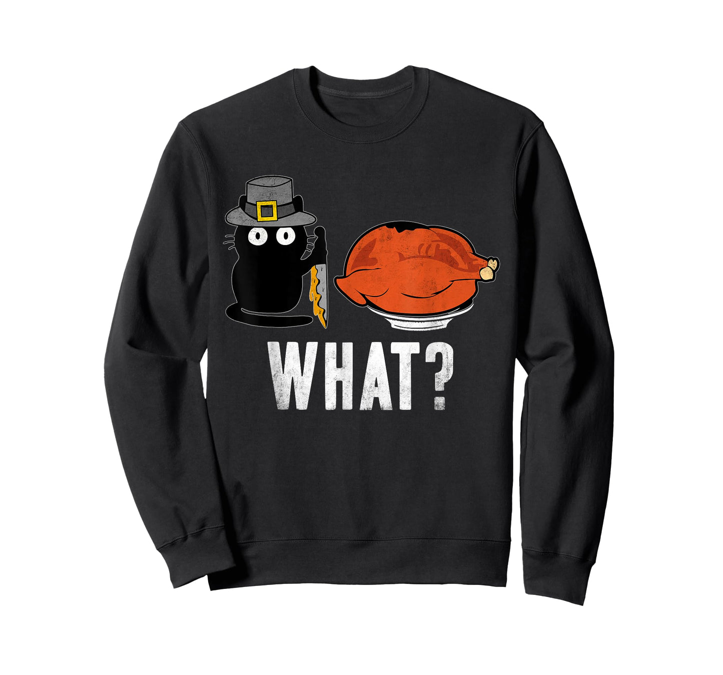 Cat What? Thanksgiving Day Turkey Funny Black Cat T-Shirt for Men Women