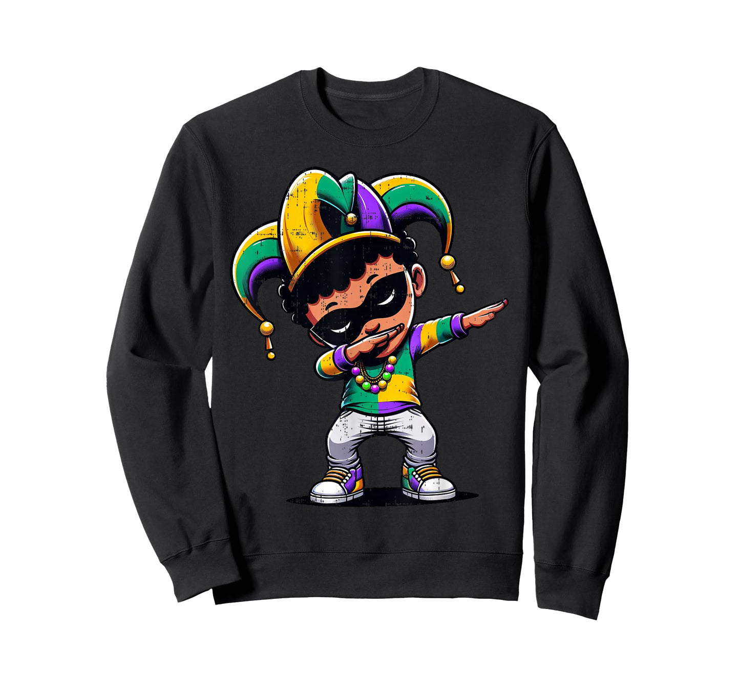 Mardi Gras Dabbing Boy Black Funny Outfit Jester Hat Kids T-Shirt