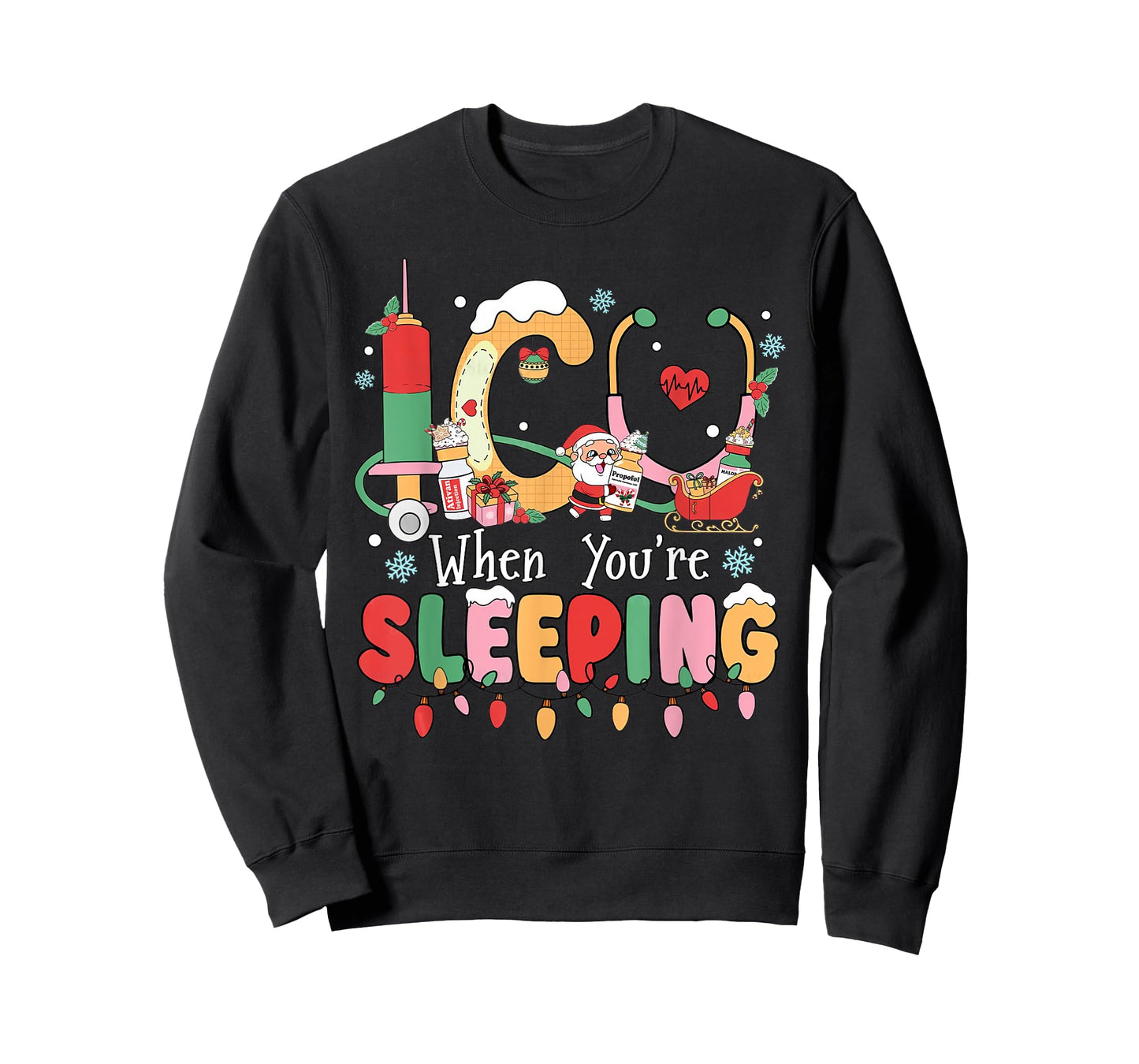 Christmas ICU When You're Sleeping Santa Christmas Nurses T-Shirt