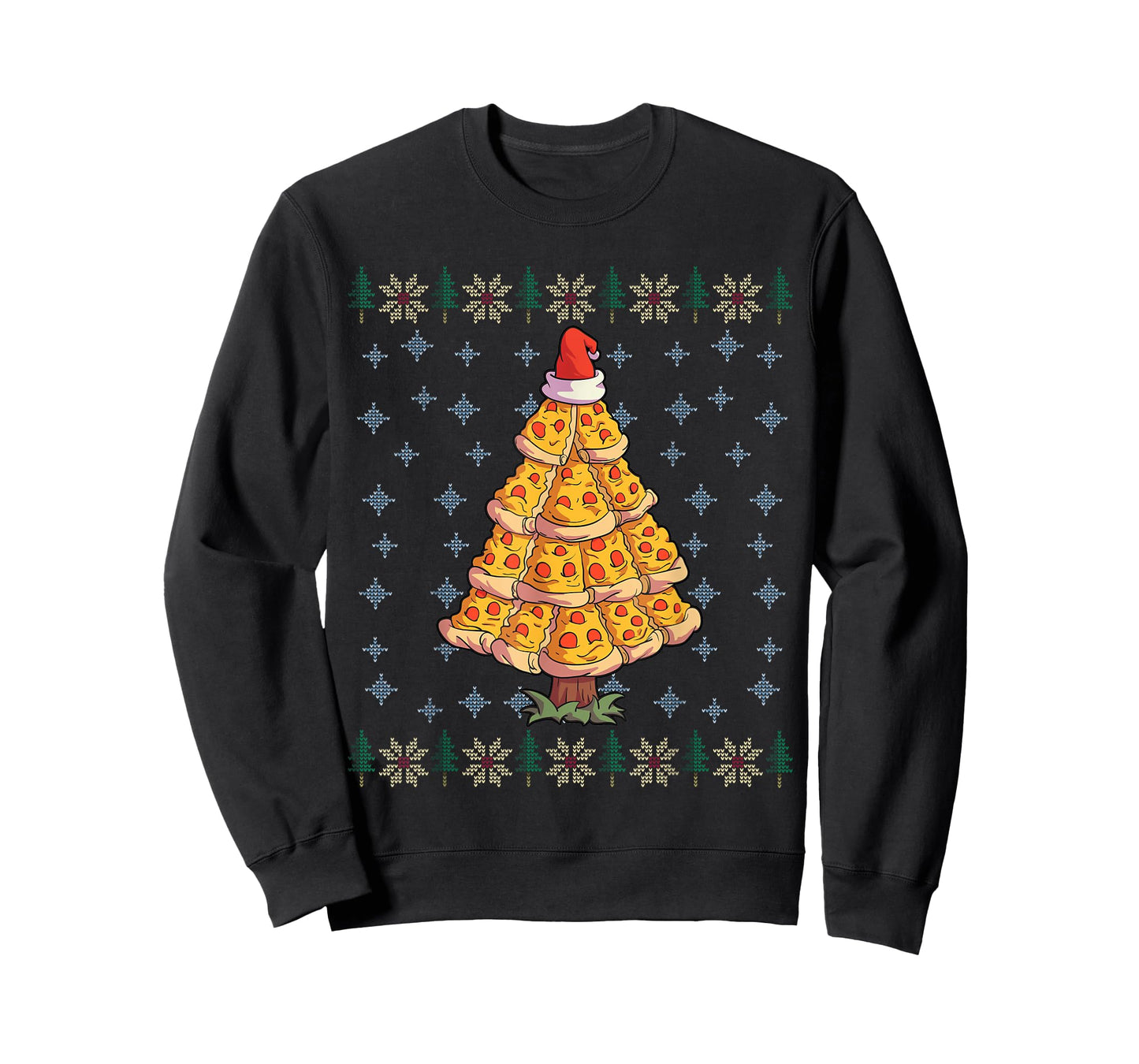 Pizza Christmas Tree Shirt Men Pizza Lover Gift Santa Hat T-Shirt