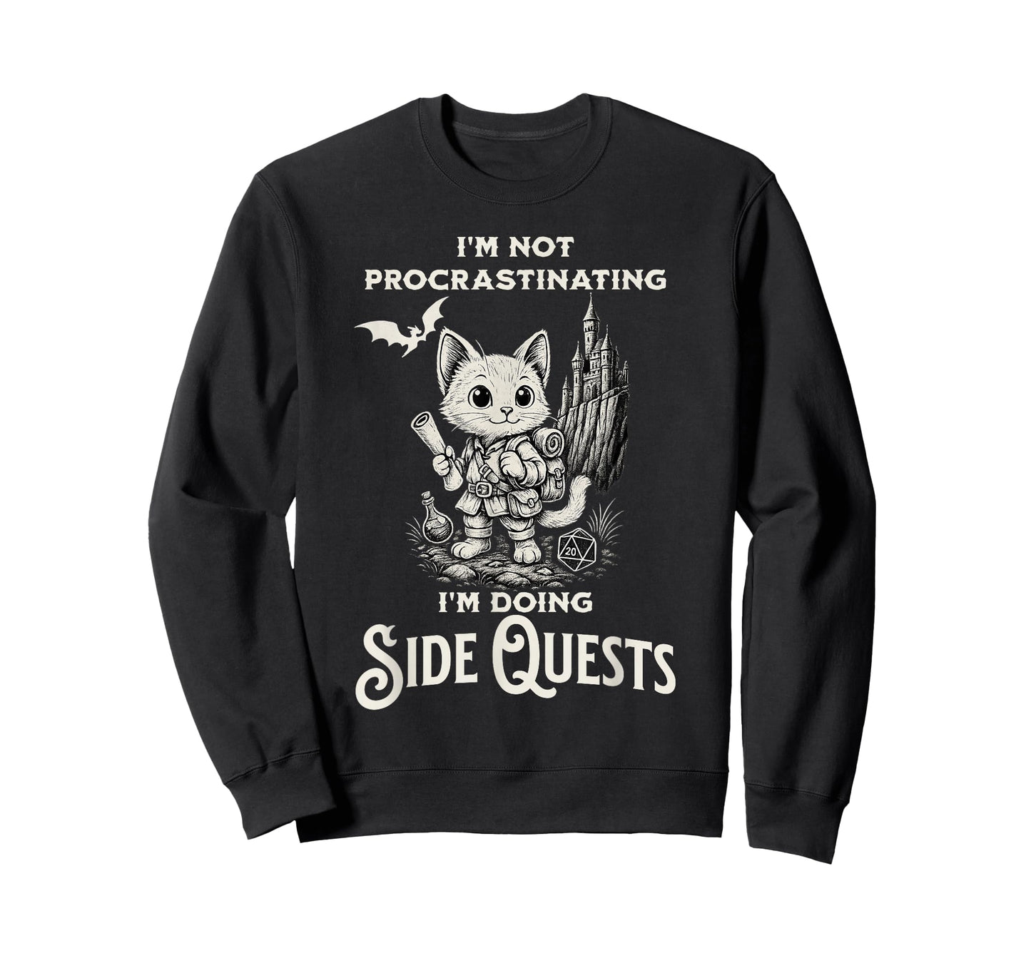 I'm Not Procrastinating I'm Doing Side Quests RPG Gamer Cat T-Shirt
