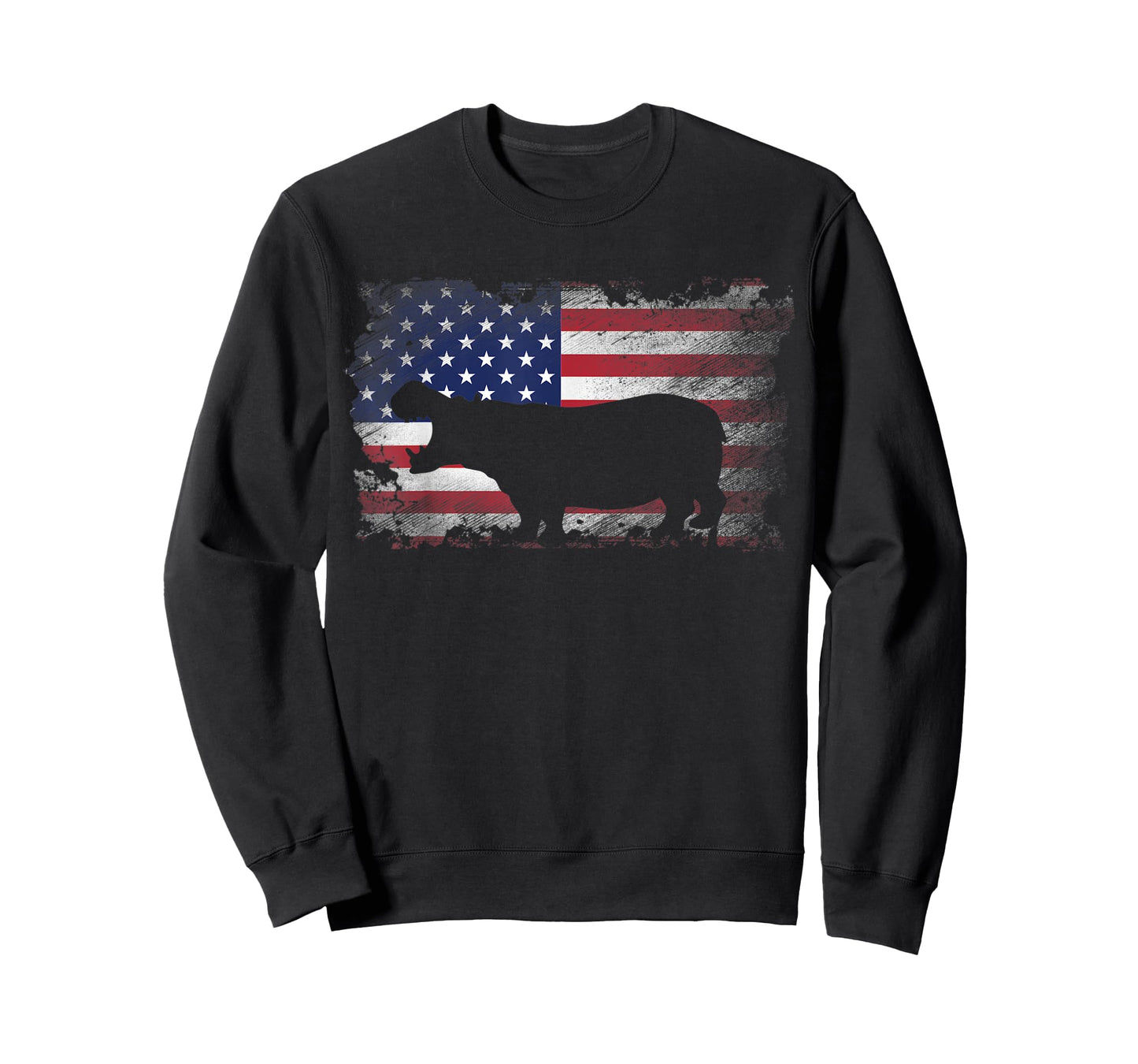 Patriotic Hippo American Flag Cool Wild Animals Lover T-Shirt for Women Kids Men