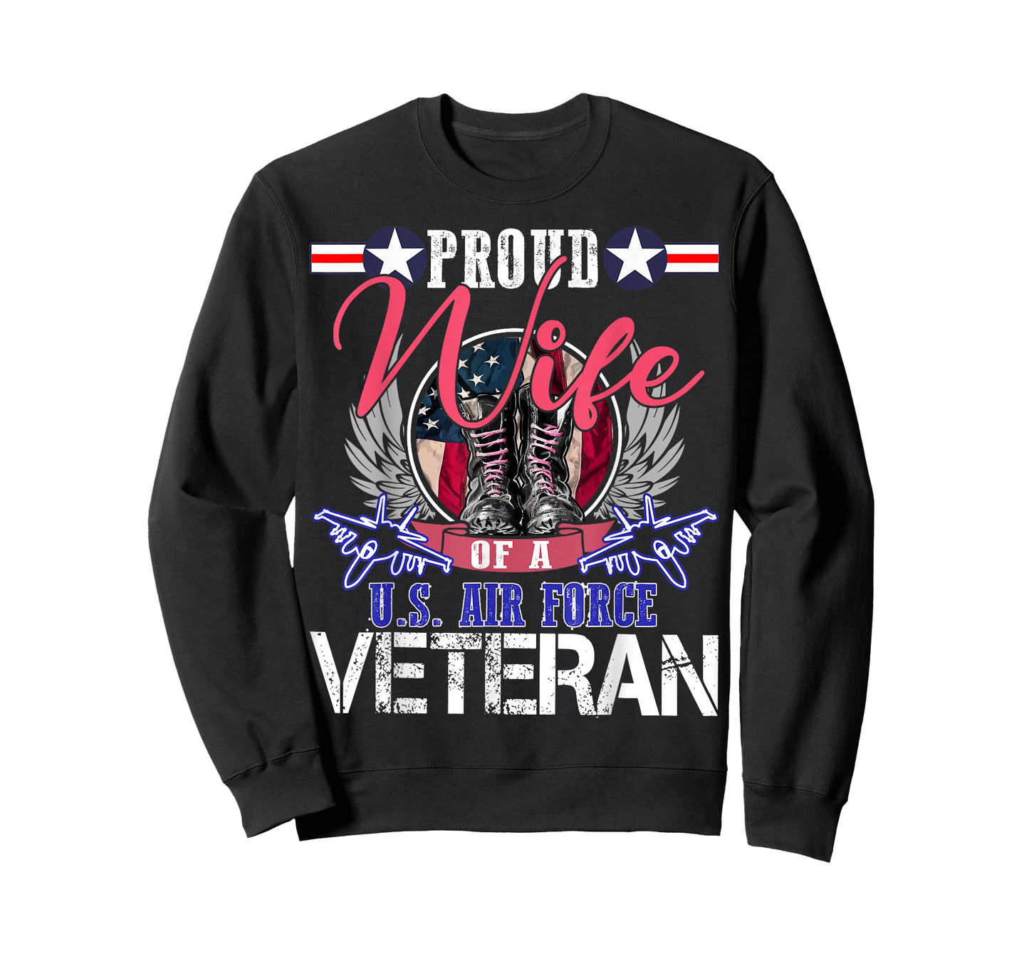 Vintage Proud Wife Of A U.S. Air Force Veteran Gift Mom Dad T-Shirt