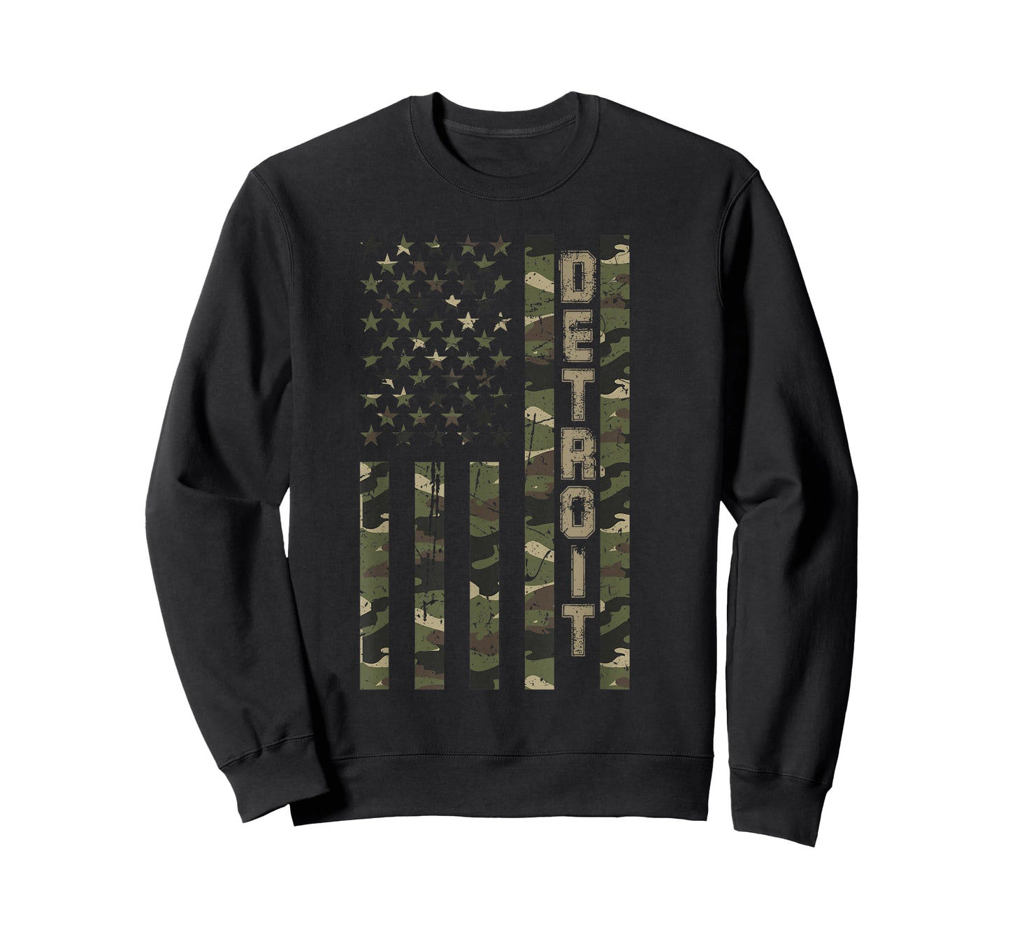 Detroit United States Distressed Camo w US Flag T-Shirt