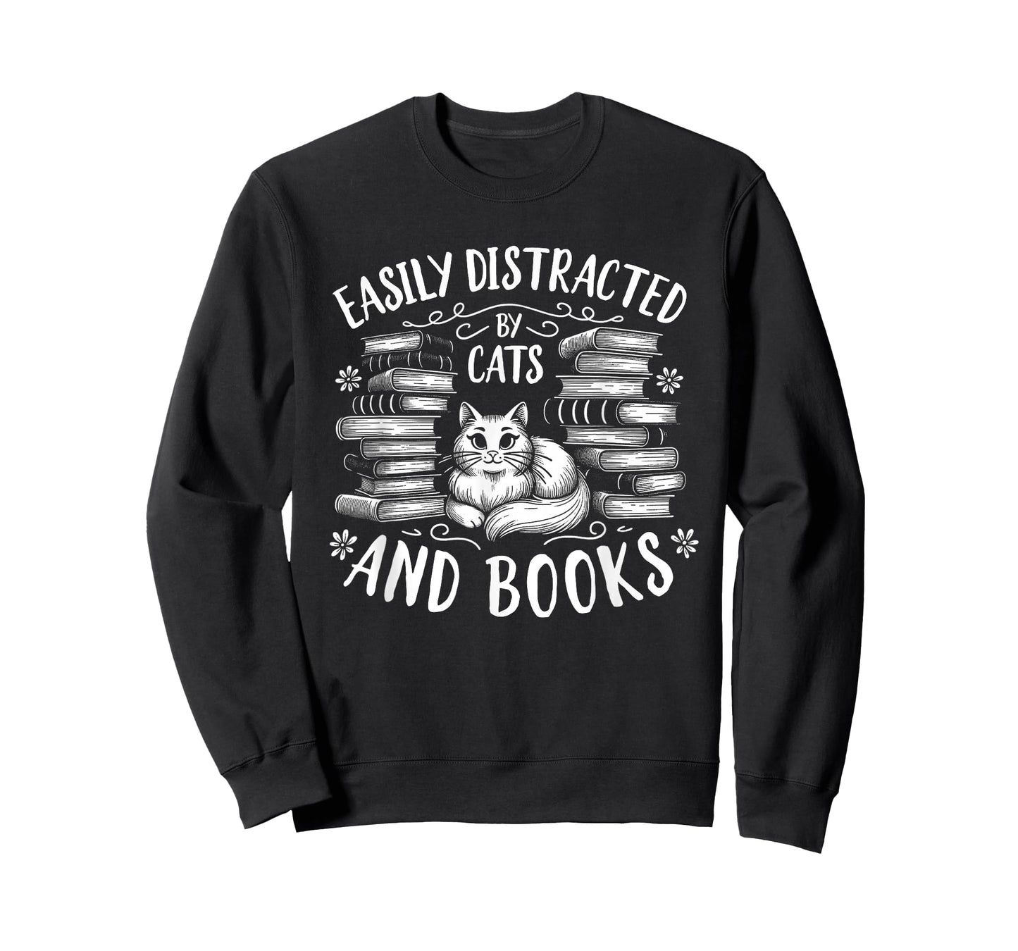 Easily Distracted by Cats and Books Cat Design Women Girls T-Shirt