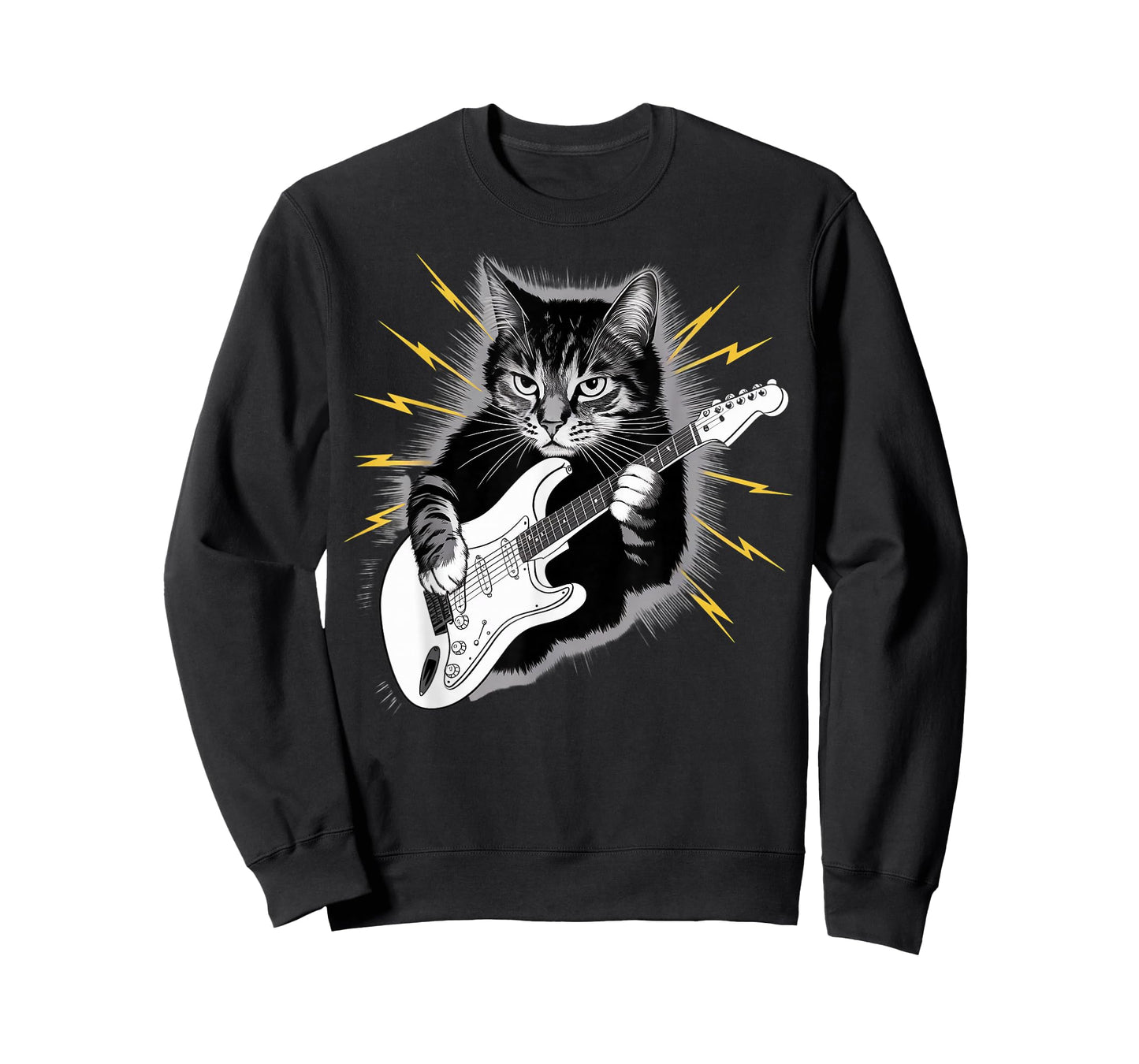 Cat Playing Electric Guitar instrument on Cat Guitarist T-Shirt