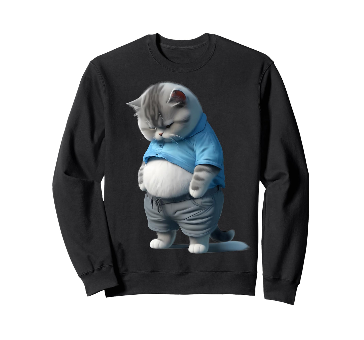 Funny Fat Sad Cat Art Design Fat Kitten Cat Lover T-Shirt