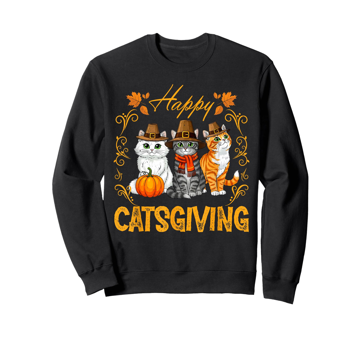 Funny Catsgiving Thanksgiving Cats Pilgrim Fall Holiday T-Shirt