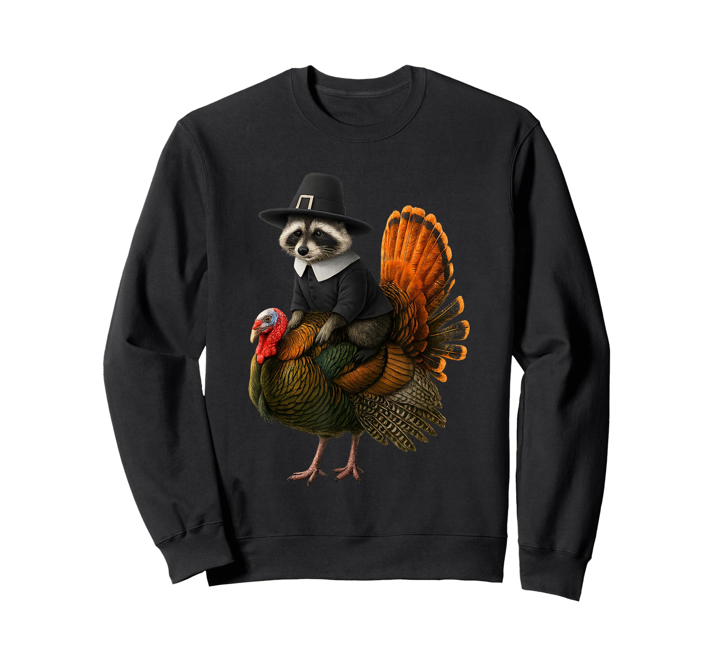 Funny Raccoon Pilgrim Riding Turkey Thanksgiving T-Shirt
