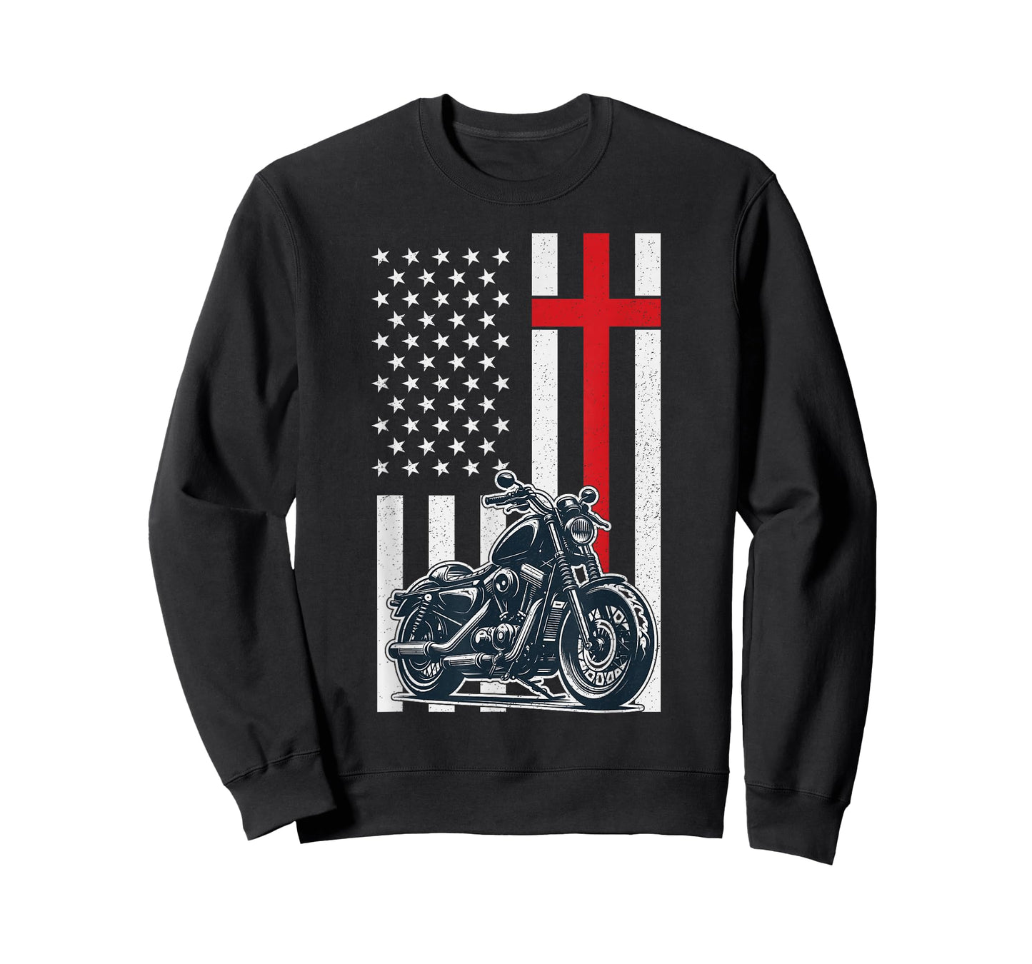 Christian Biker Motorcycle American Flag Cross T-Shirt