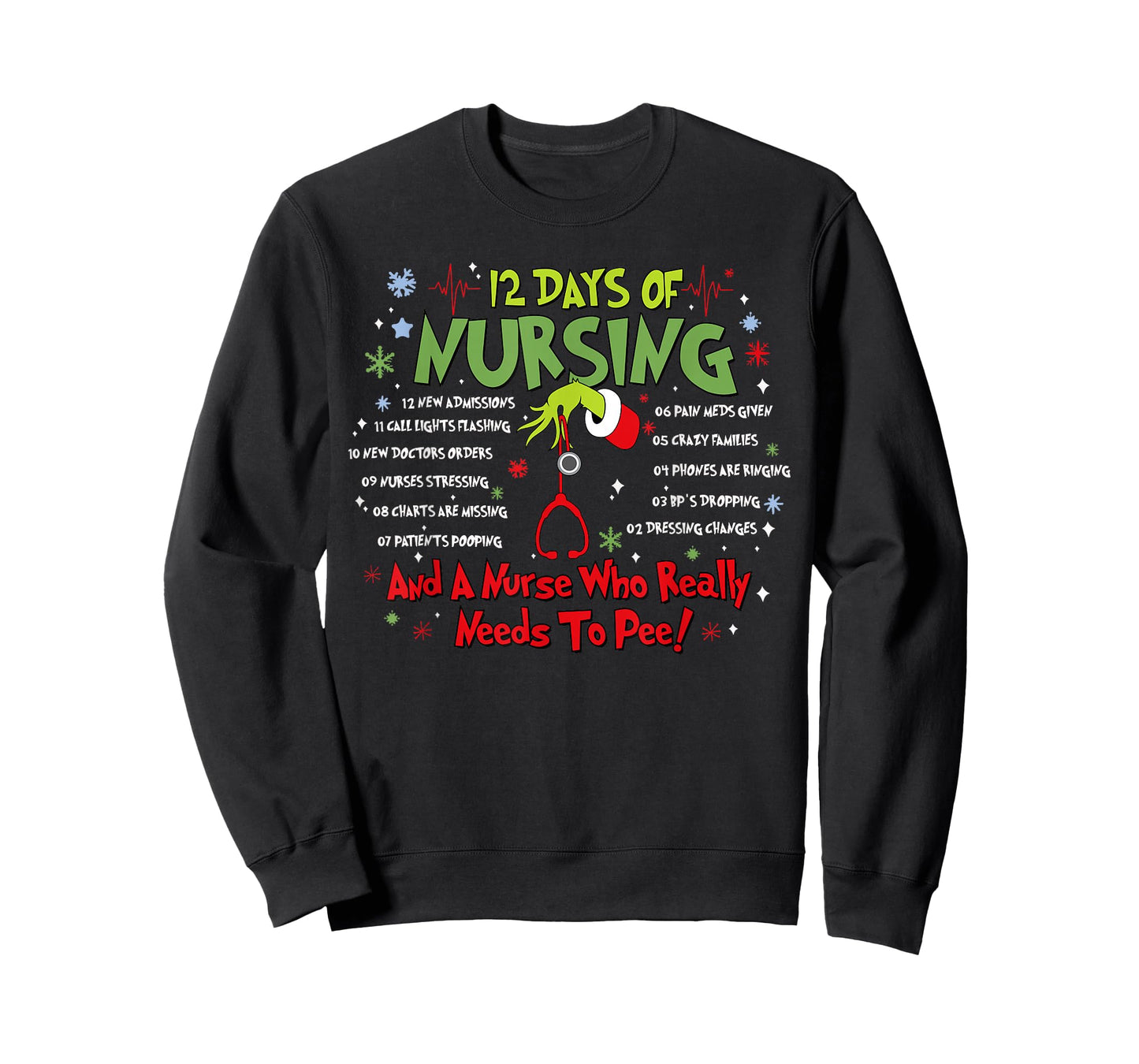 12 Days of Nursing Stethoscope Nurse Christmas Xmas Holiday T-Shirt