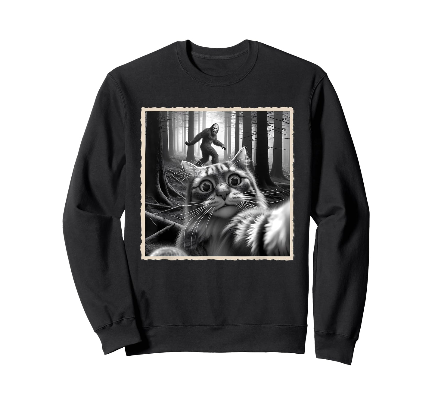 Funny Cat Selfie with Bigfoot, Sasquatch & Humor, Funny Cat T-Shirt