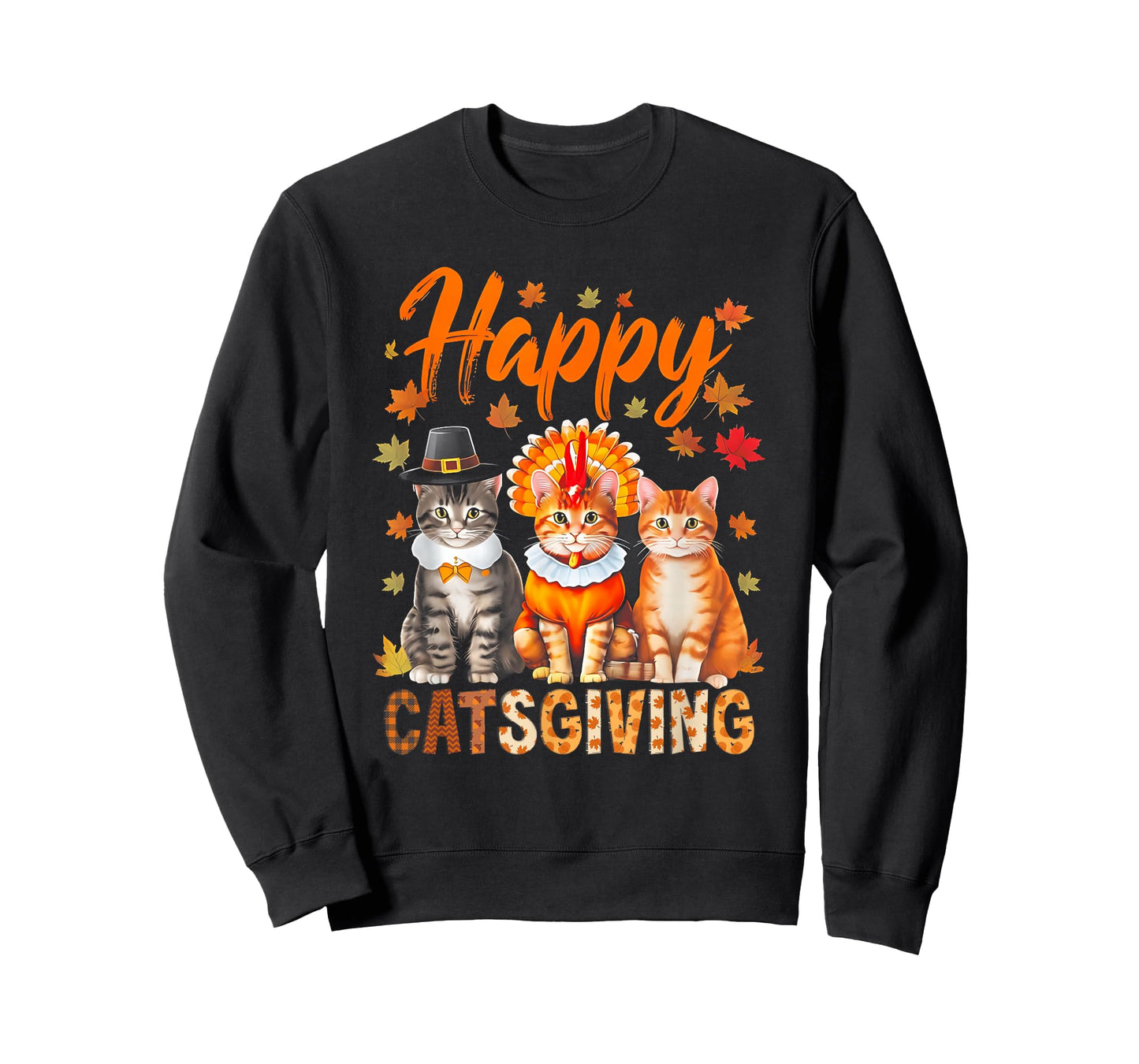 Happy Catsgiving Cute Thanksgiving Cat Wears Pilgrim Hat T-Shirt