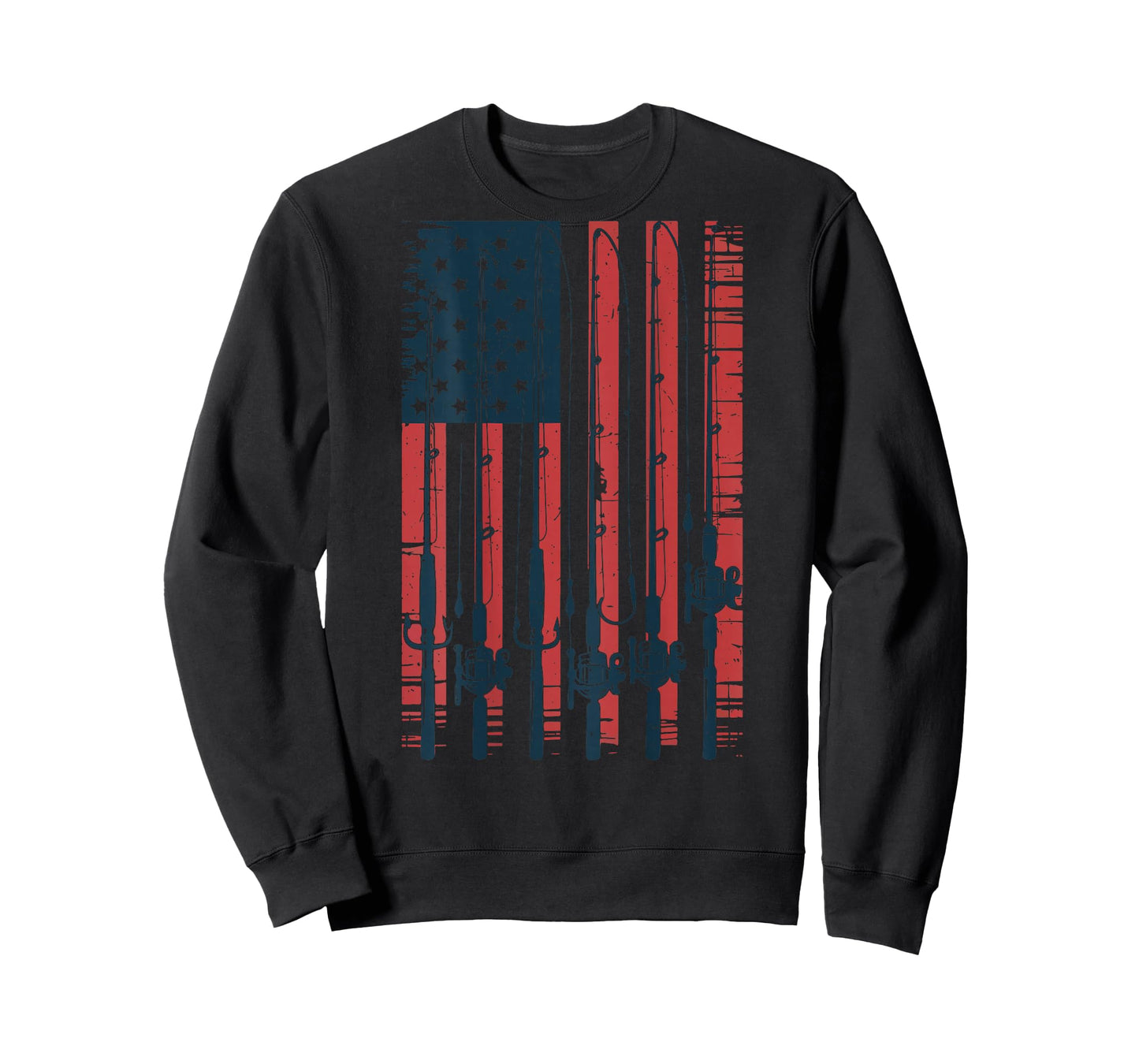Fishing American Flag Fishing Pole Boy Men Patriotic Fishing T-Shirt