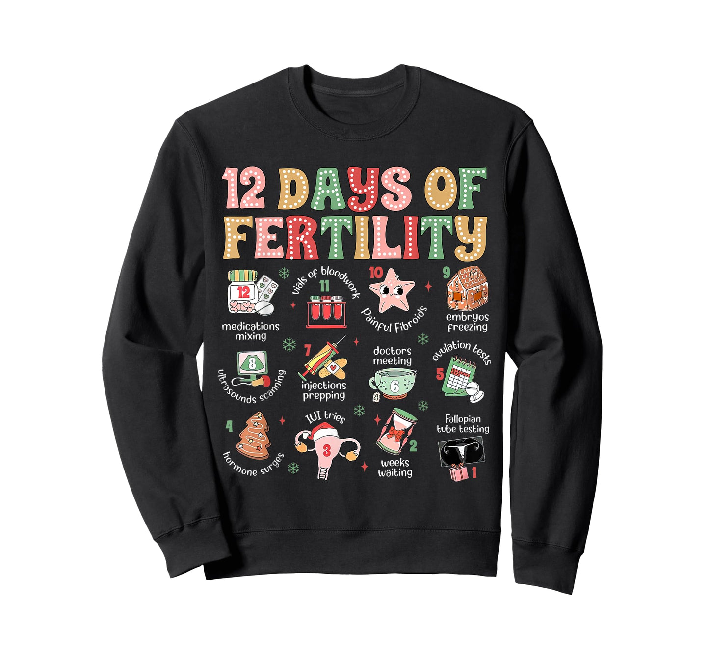 12 Days of Fertility IVF Nurse Christmas OB GYN Transfer Day T-Shirt