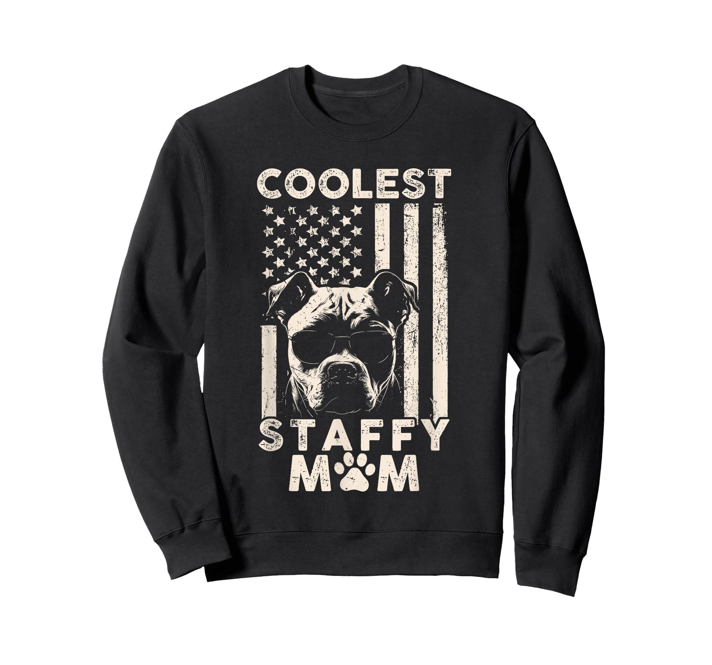 Vintage Coolest Staffy Mom USA American Flag Funny Dog Mom T-Shirt for Women Kids Men