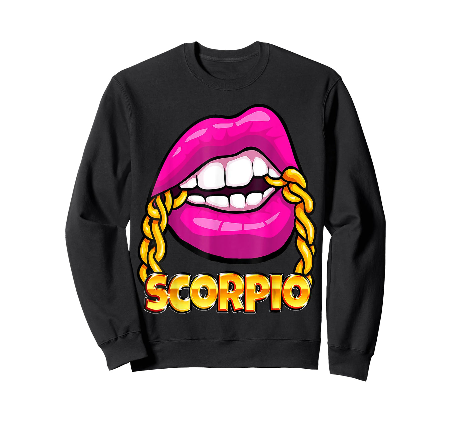 Black Queen Juicy Lips Pink Gold Chain Scorpio Zodiac Sign T-Shirt