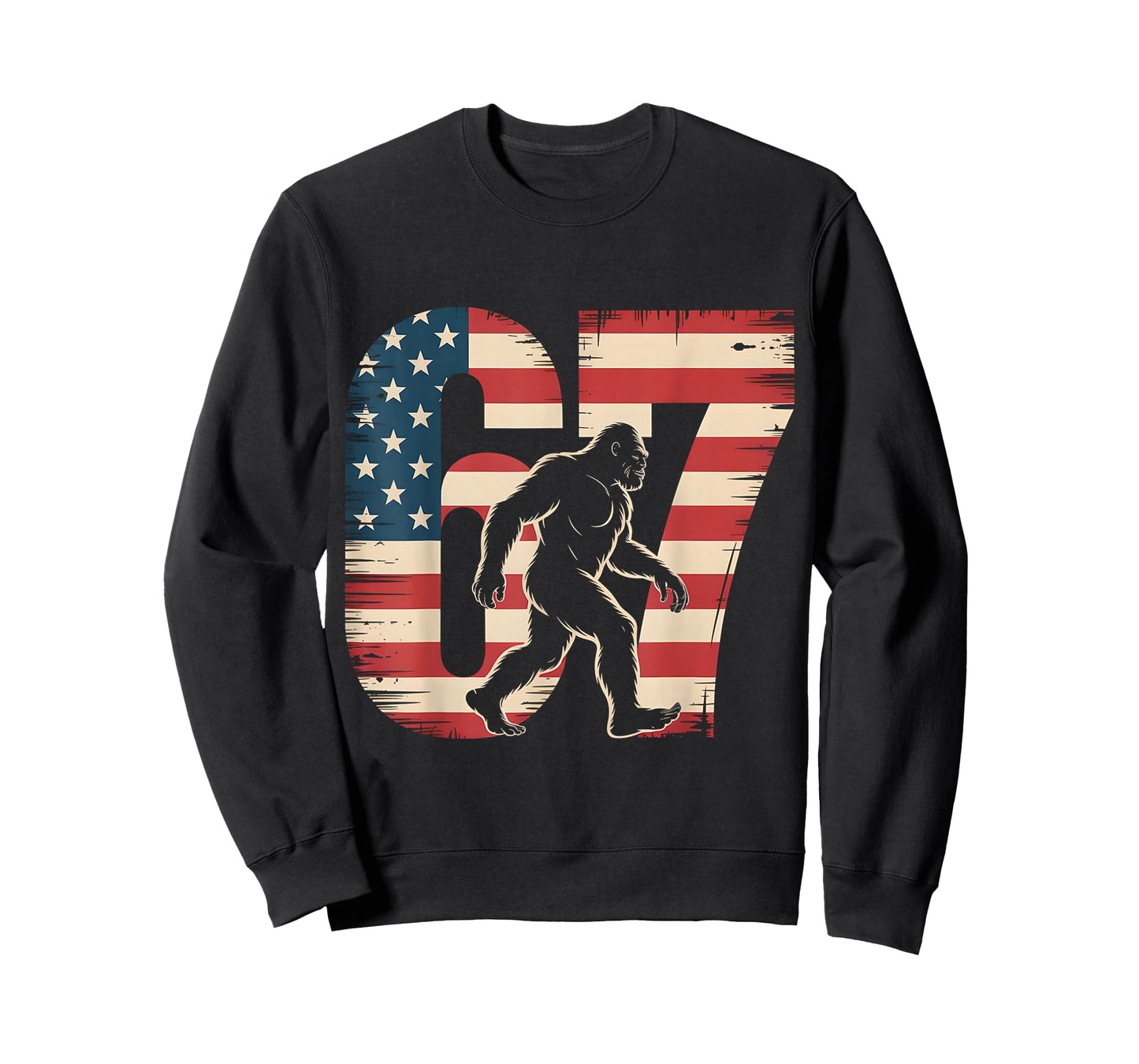 67 Bigfoot American Flag Sasquatch Six Seven 6 7 Meme 67 T-Shirt