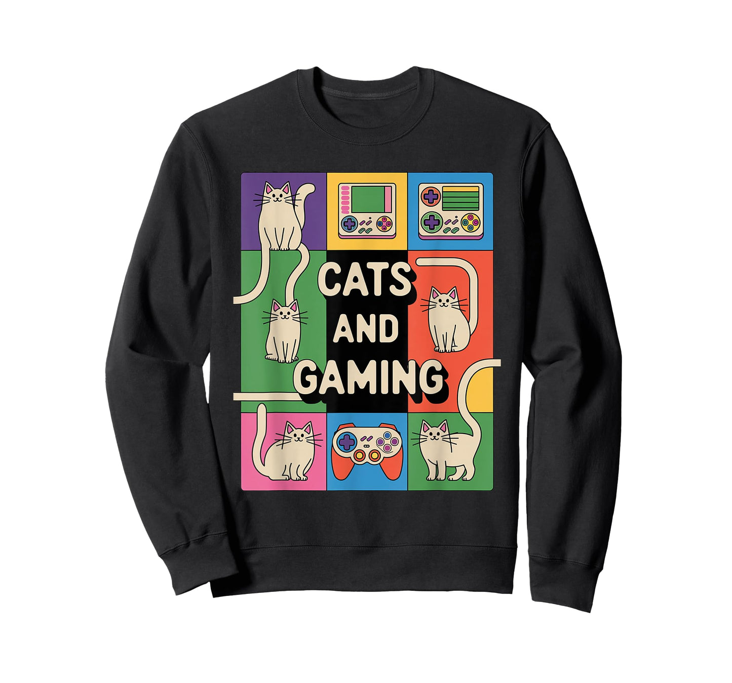 Retro Cats And Gaming Funny Cat Lover and Video Game Player T-Shirt for Men Women Kids