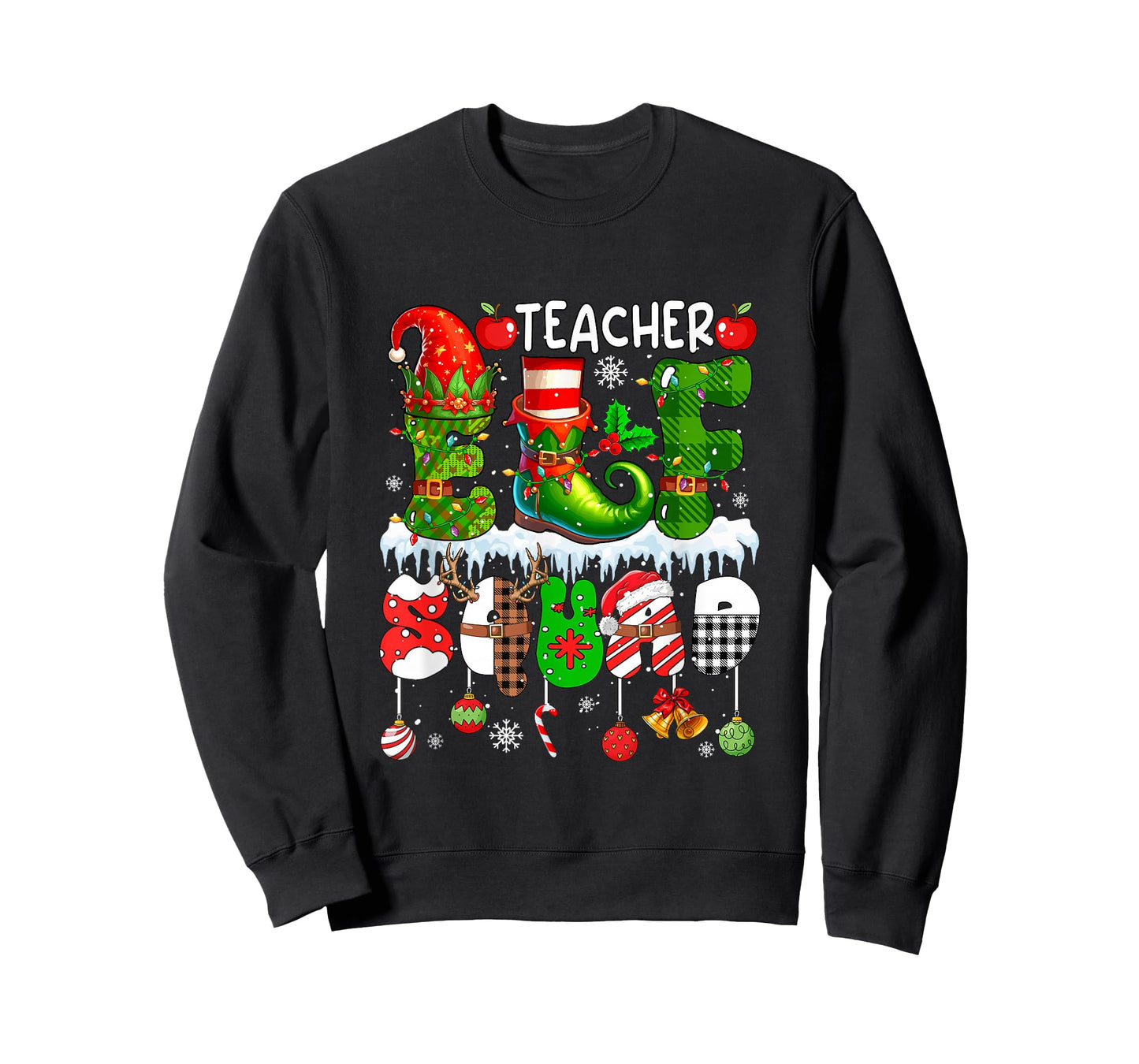 Teacher Elf Squad Xmas Colorful Elf Hat Shoes Job Team T-Shirt