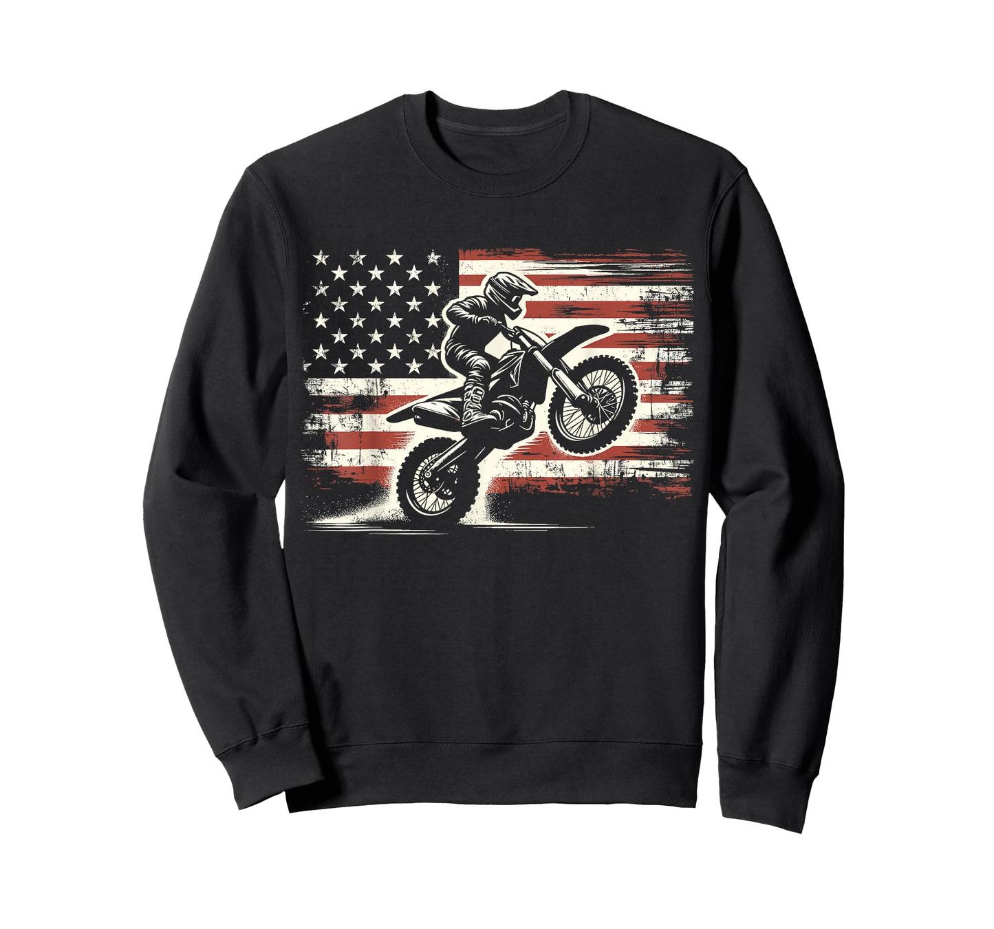 Dirt Bike American Flag Motocross Biker Vintage USA T-Shirt, Small, Black
