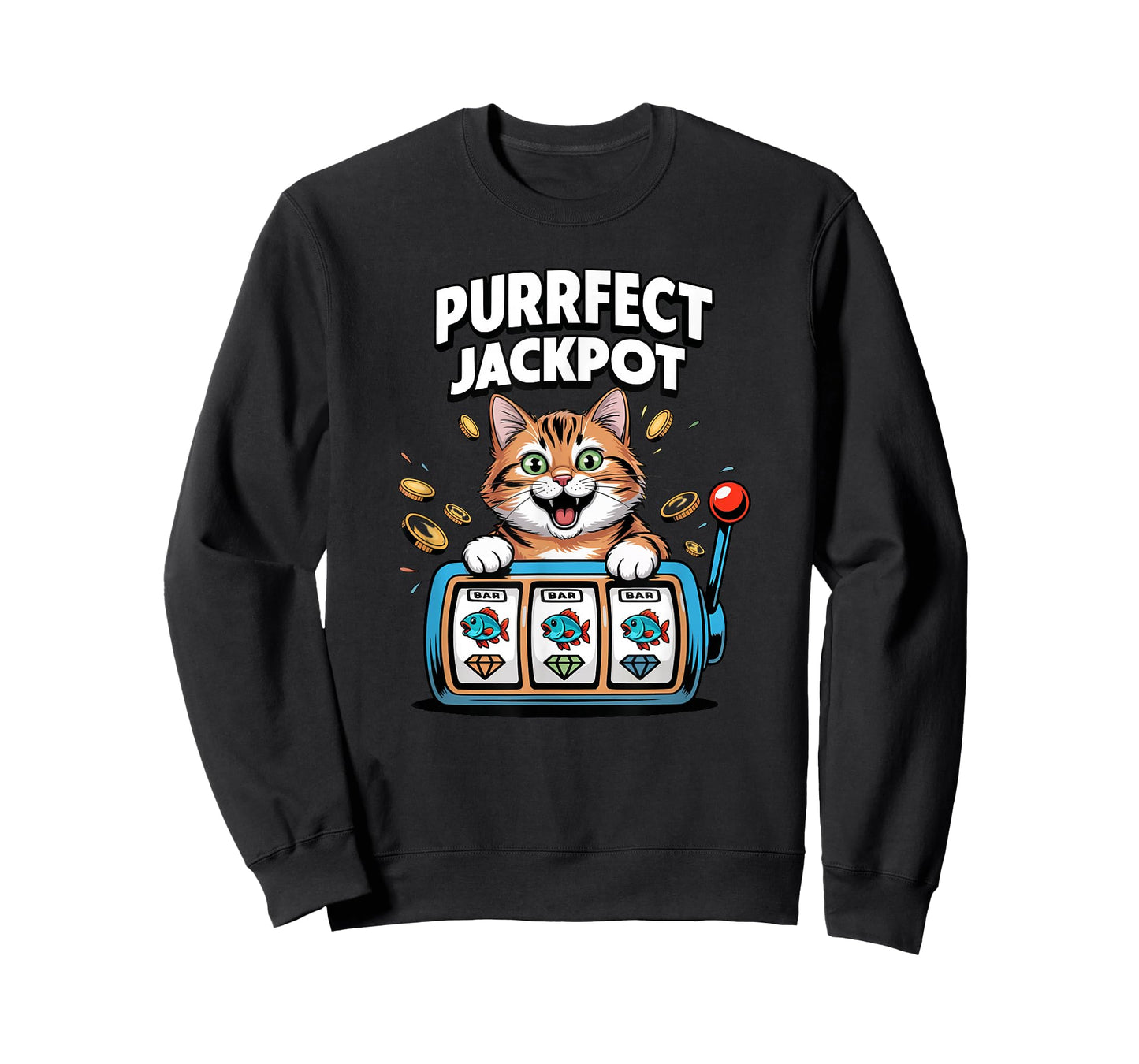 Purrfect Jackpot Lucky Funny Casino Cat Slot Machine Winner T-Shirt