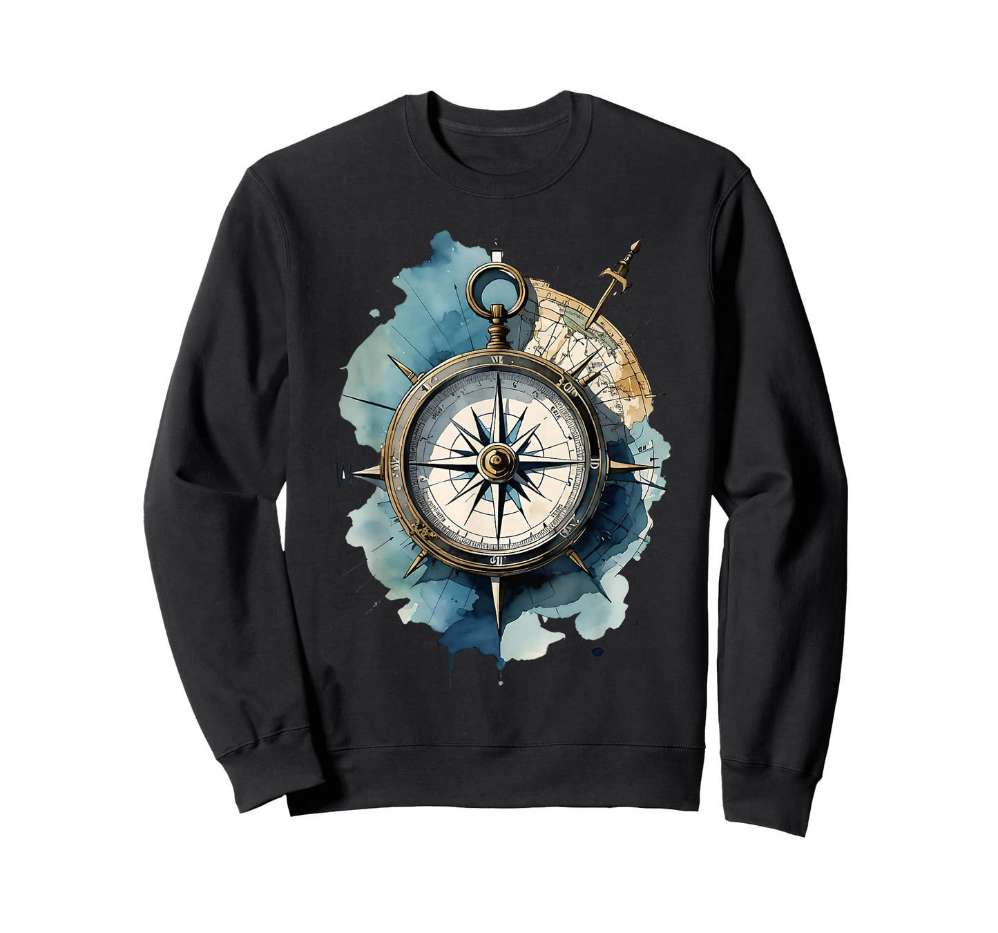 DachmanArts Nautical Compass T-Shirt - Unisex-Adults, Black, Small, Short Sleeve, Classic Fit, Polyester, Novelty T-Shirt