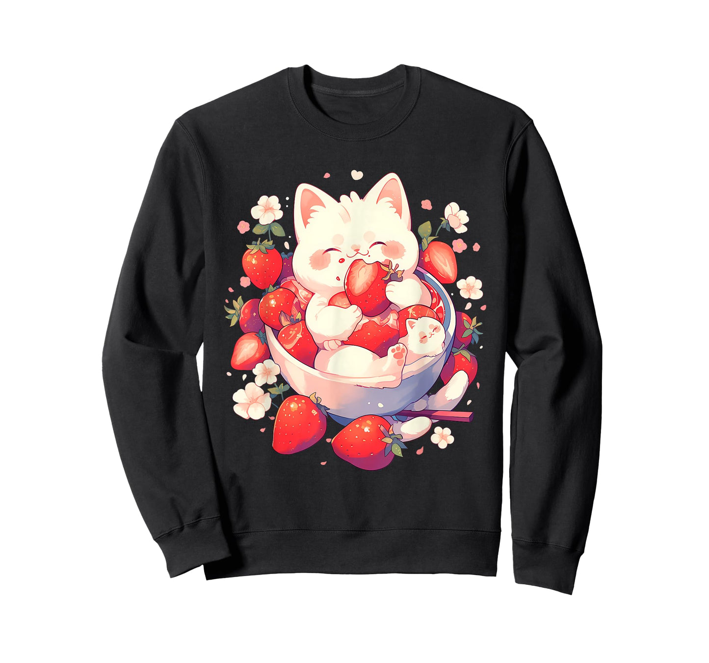 Strawberry Cat Animal Art Strawberries Floral Drawing T-Shirt