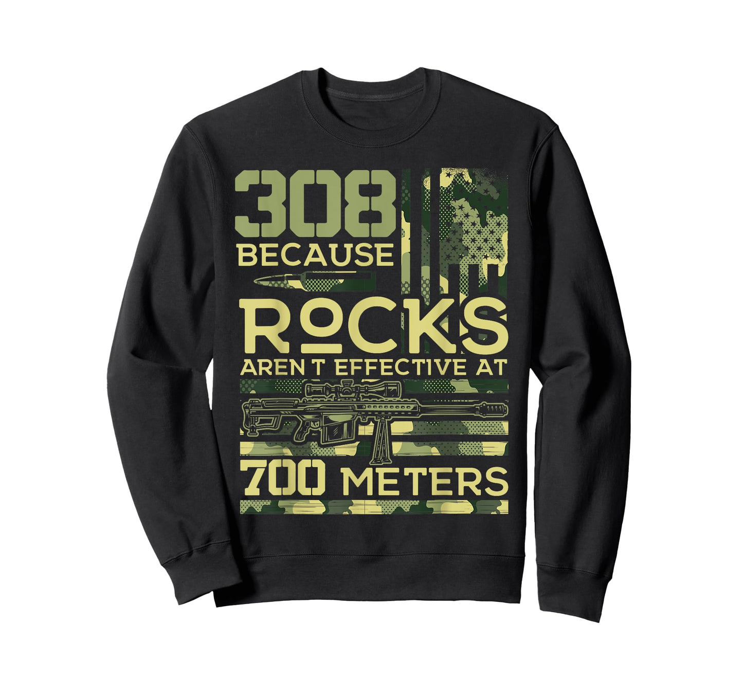 308 Because Rocks Aren't Effective Hunting American Usa Flag T-Shirt