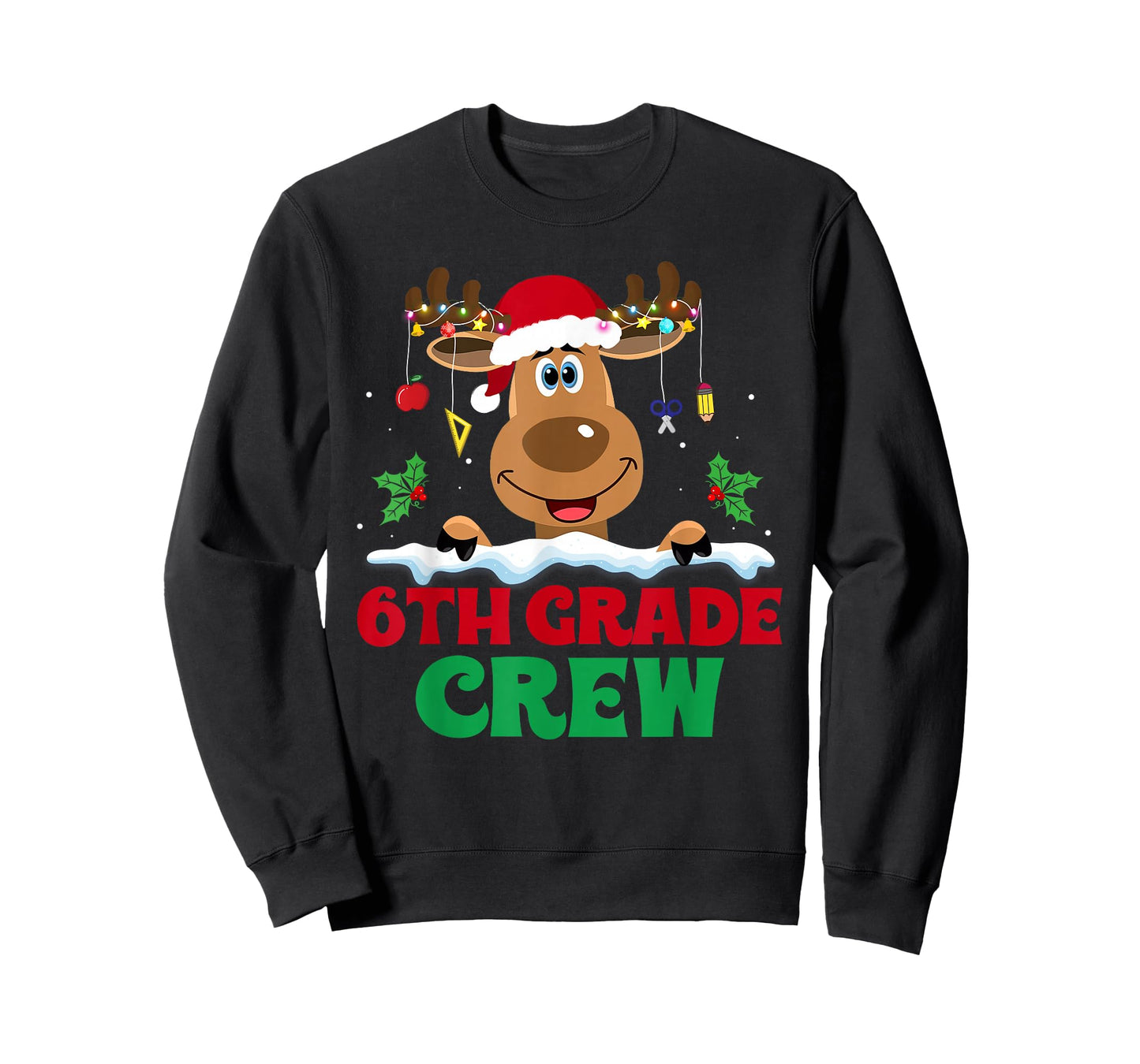 6th Grade Crew Reindeer Santa Hat Funny Christmas Teacher T-Shirt