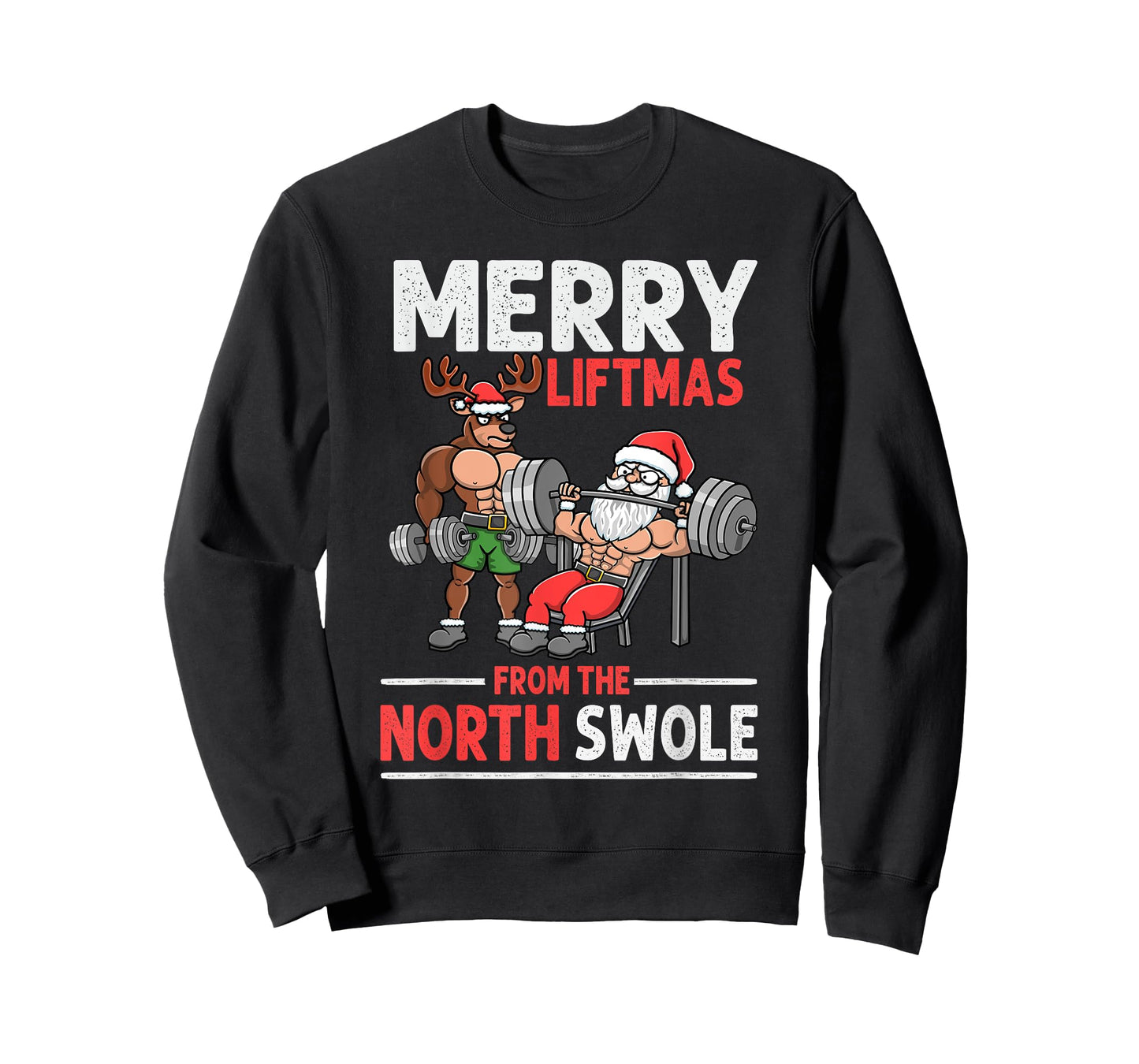 Merry Liftmas from North Swole Muscle Santa Weightlifting T-Shirt