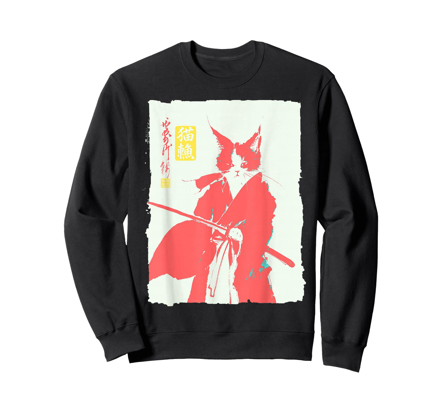 Samurai Cat Japanese Art Funny Anime Manga Graphic T-Shirt